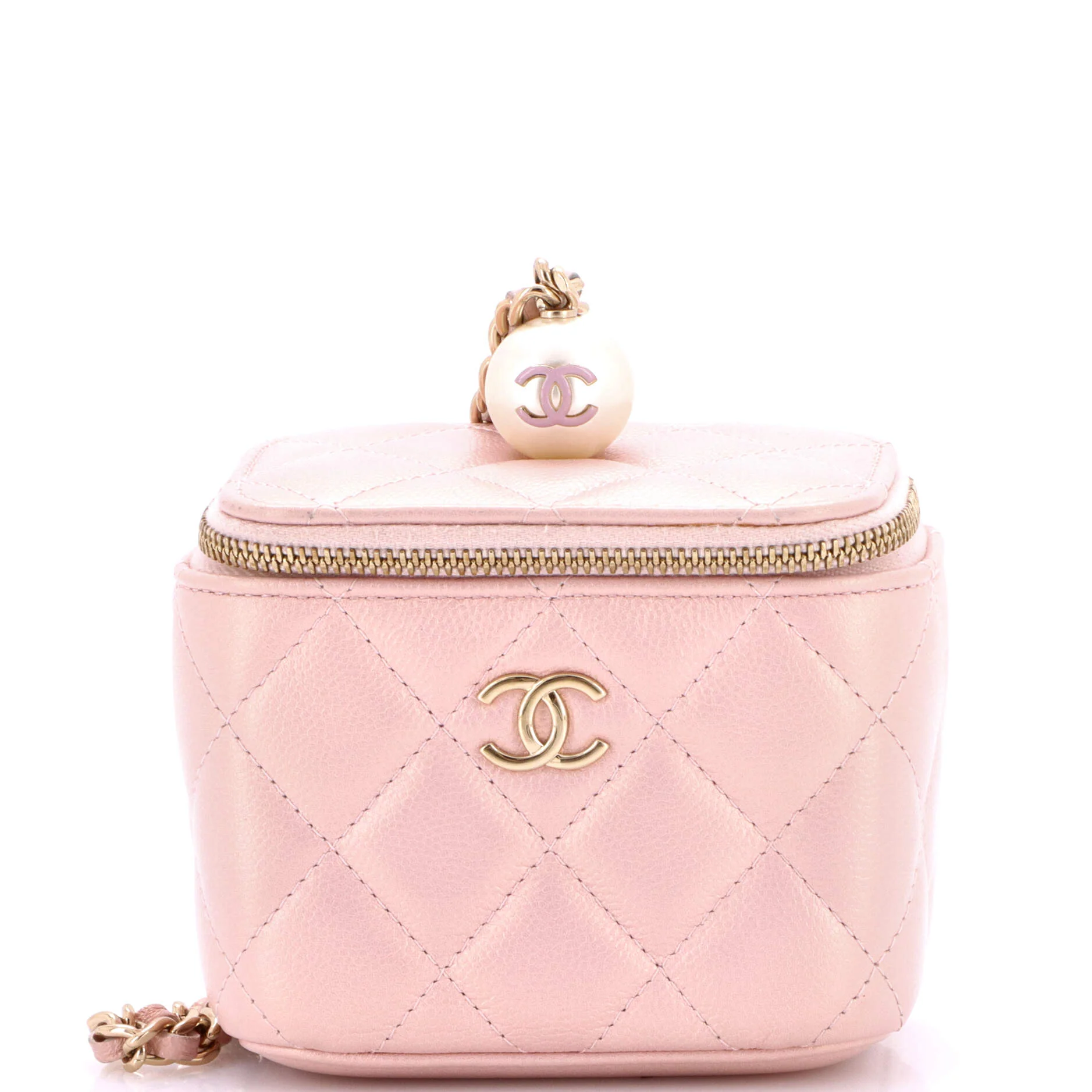 Classic Pearl Vanity Case with Chain Quilted Caviar Mini
