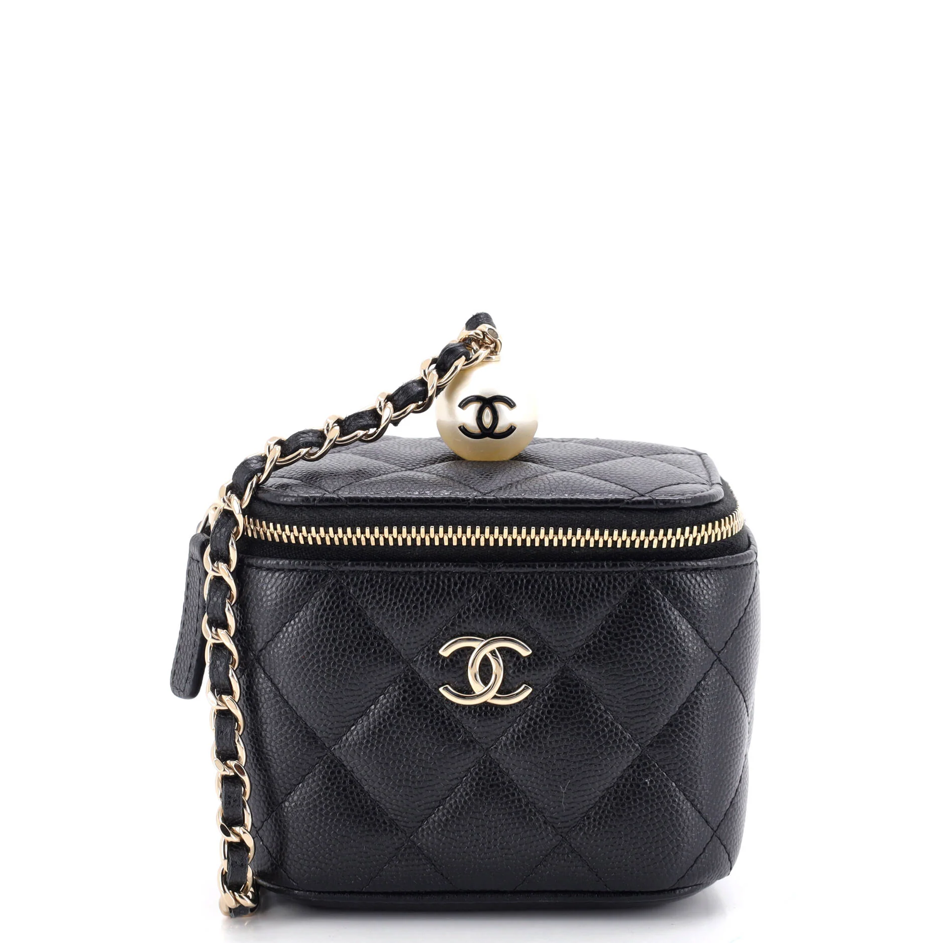 Classic Pearl Vanity Case with Chain Quilted Caviar Mini
