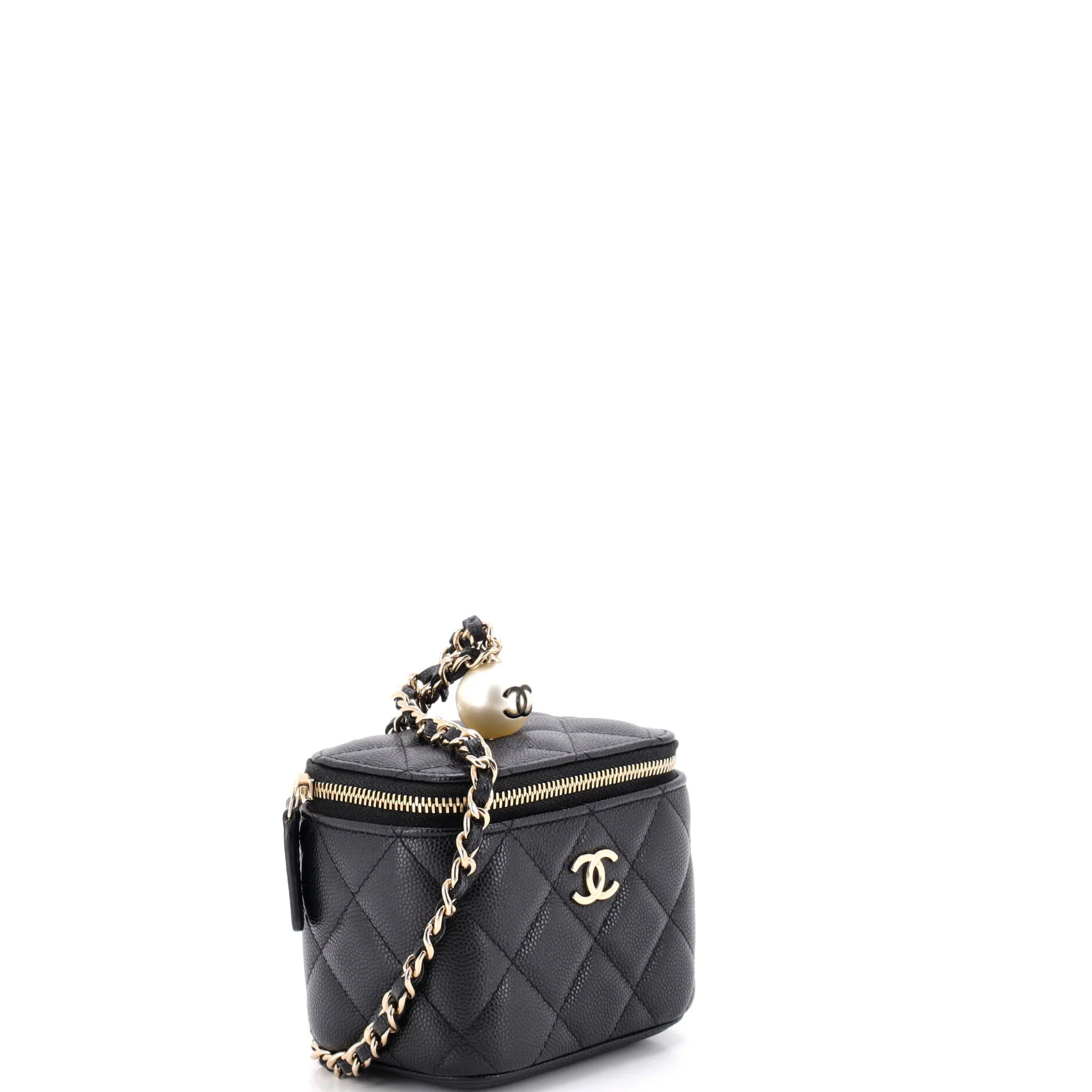 Classic Pearl Vanity Case with Chain Quilted Caviar Mini - Image 2