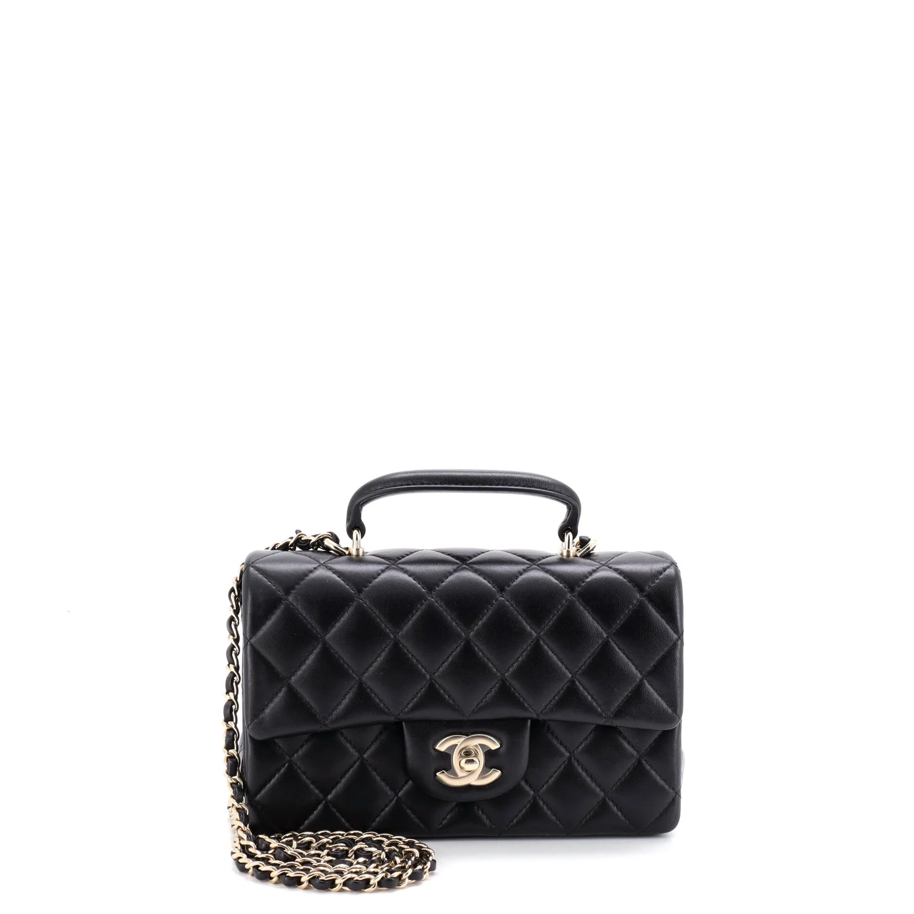 Classic Single Flap Top Handle Bag Quilted Lambskin Mini