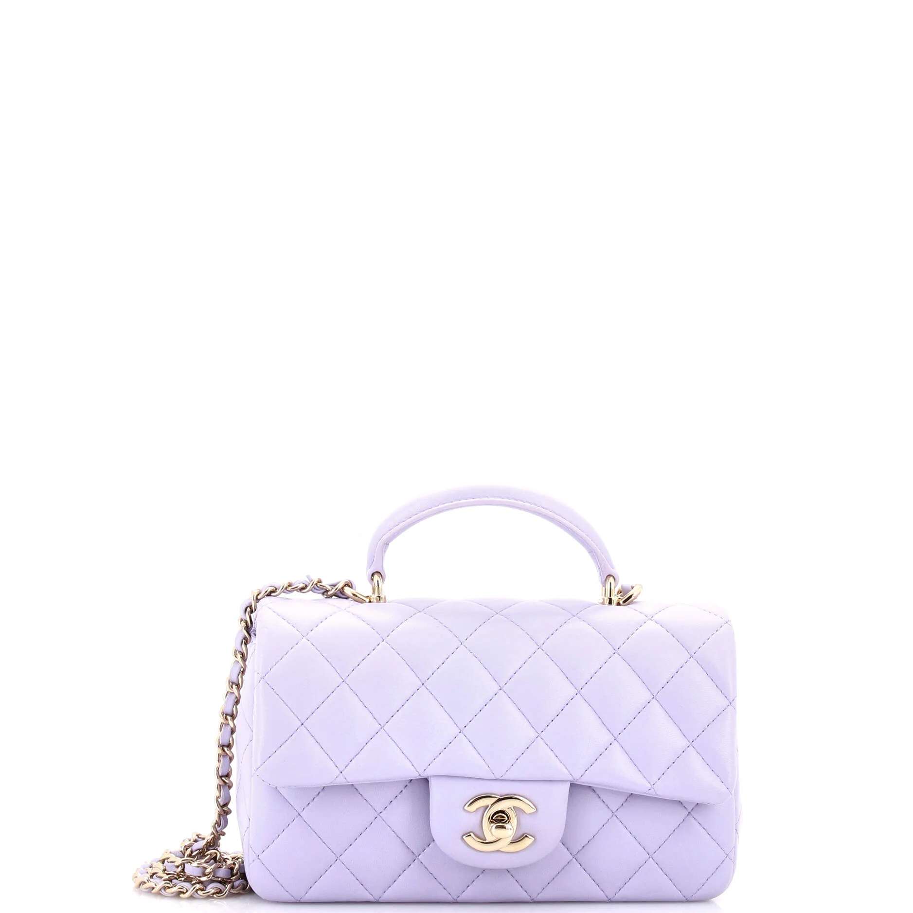 Classic Single Flap Top Handle Bag Quilted Lambskin Mini