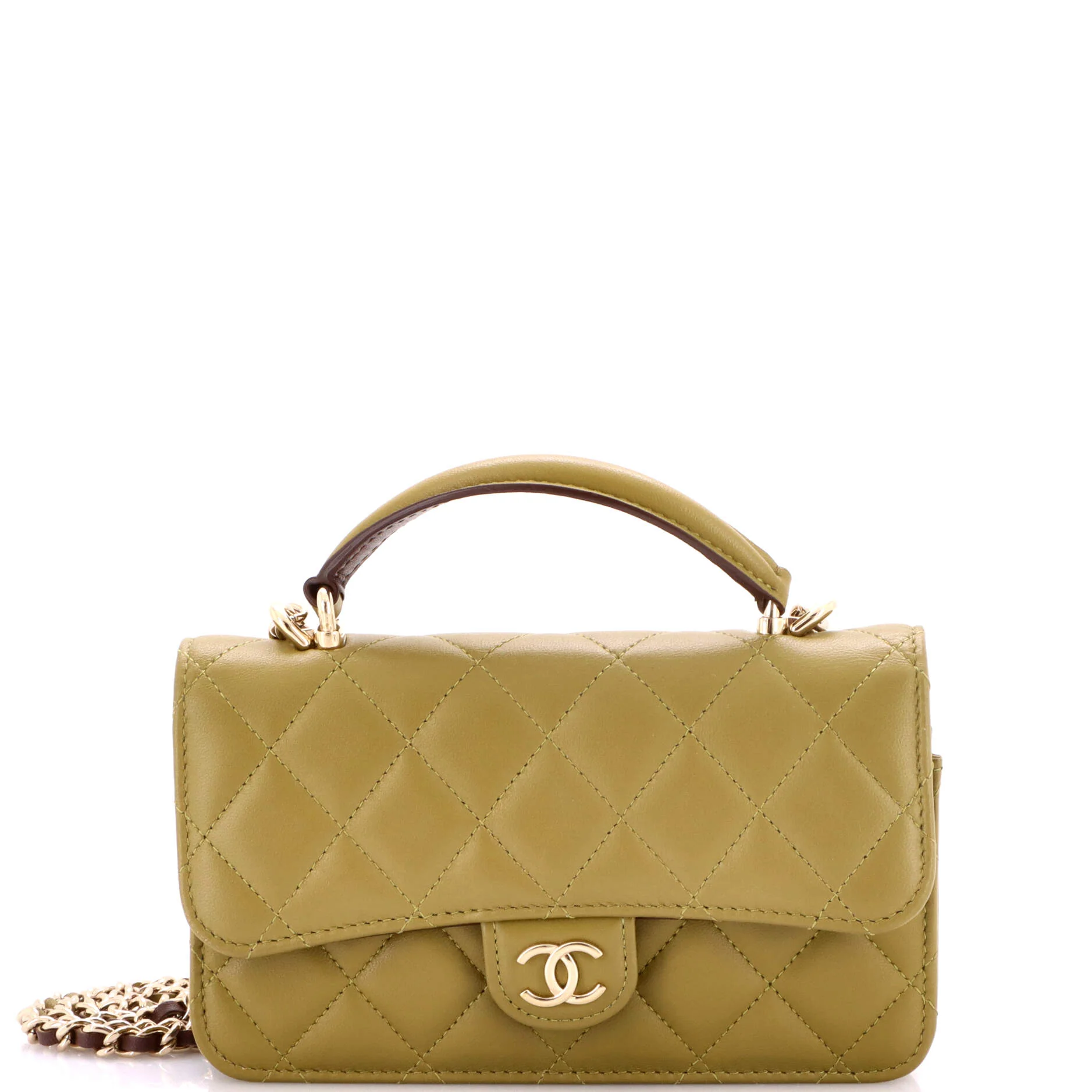 Classic Top Handle Flap Phone Holder with Chain Quilted Lambskin