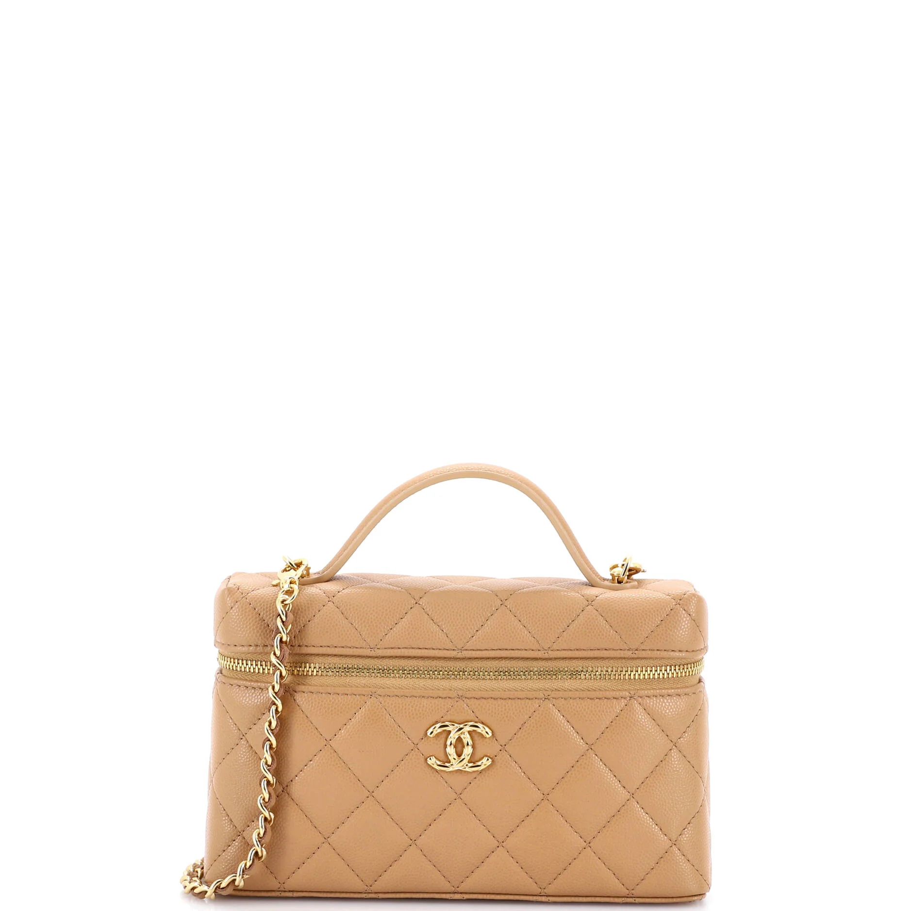 Classic Top Handle Slim Vanity Case with Chain Quilted Caviar Small