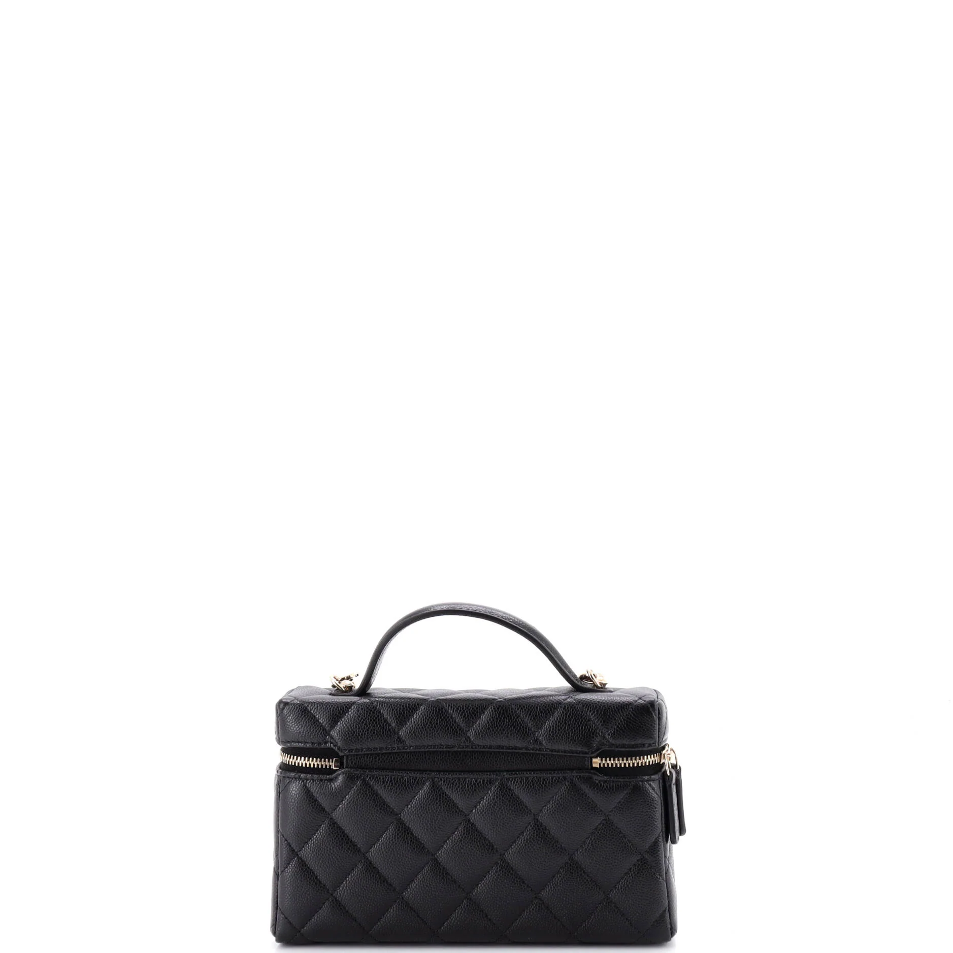 Classic Top Handle Slim Vanity Case with Chain Quilted Caviar Small - Image 3