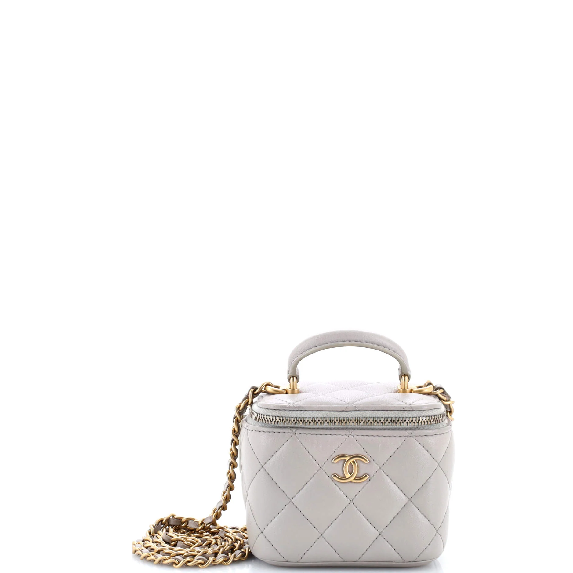Classic Top Handle Vanity Case with Chain Quilted Lambskin Mini