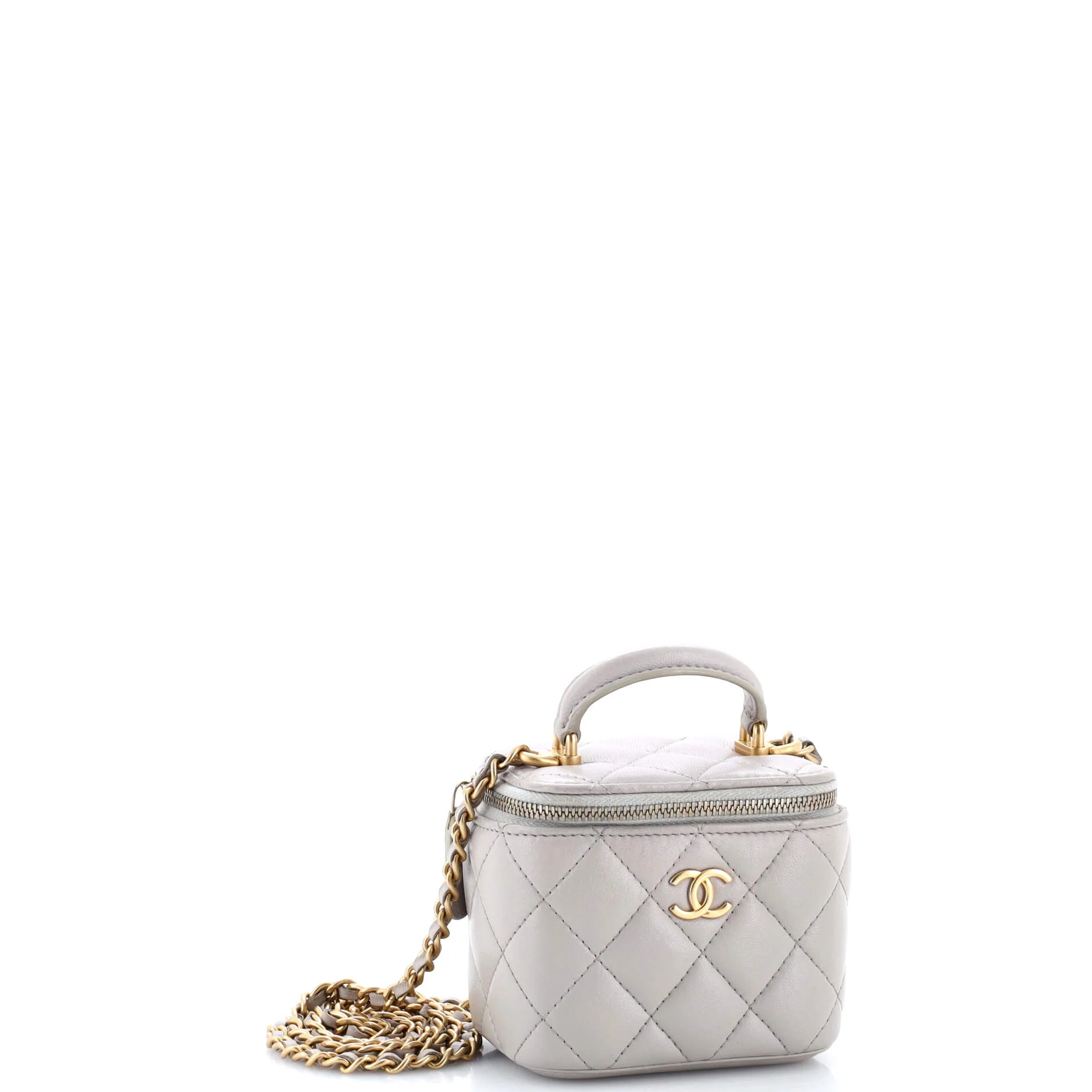 Classic Top Handle Vanity Case with Chain Quilted Lambskin Mini - Image 2