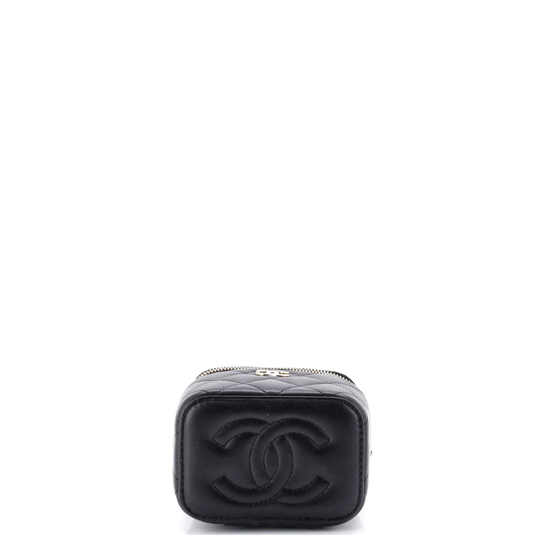 Classic Top Handle Vanity Case with Chain Quilted Lambskin Mini - Image 4