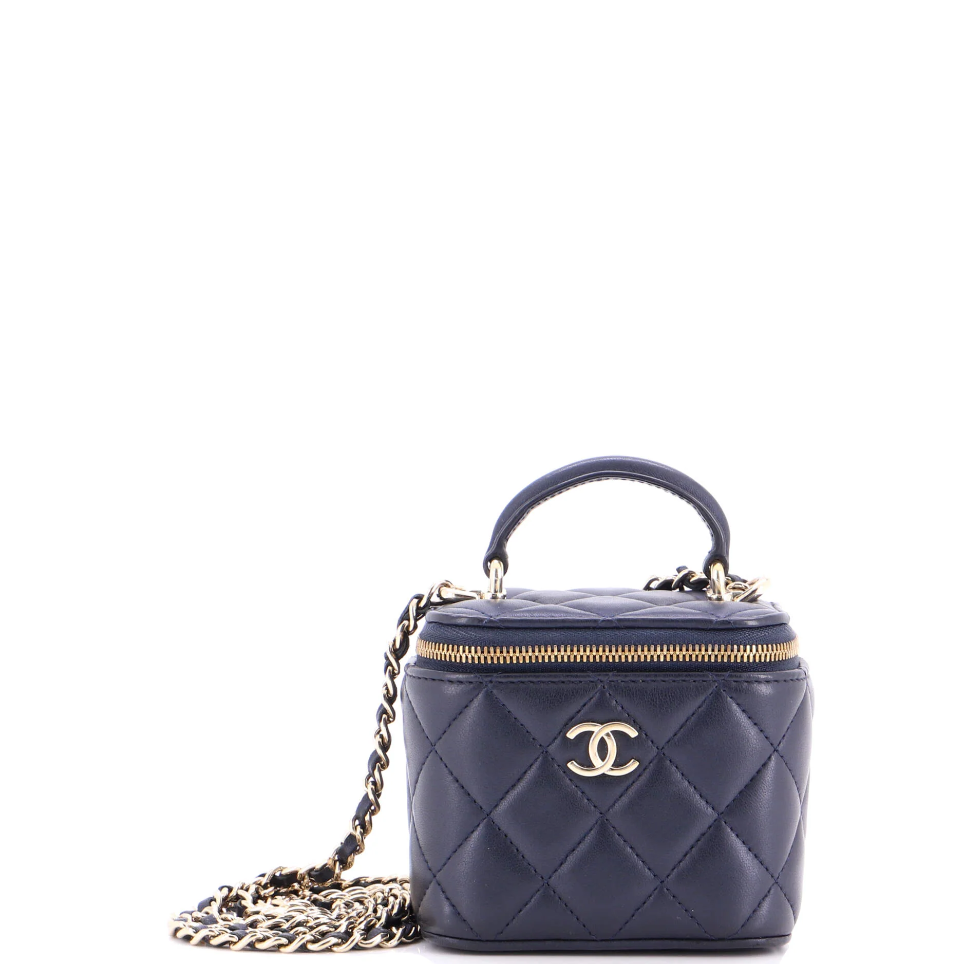 Classic Top Handle Vanity Case with Chain Quilted Lambskin Mini