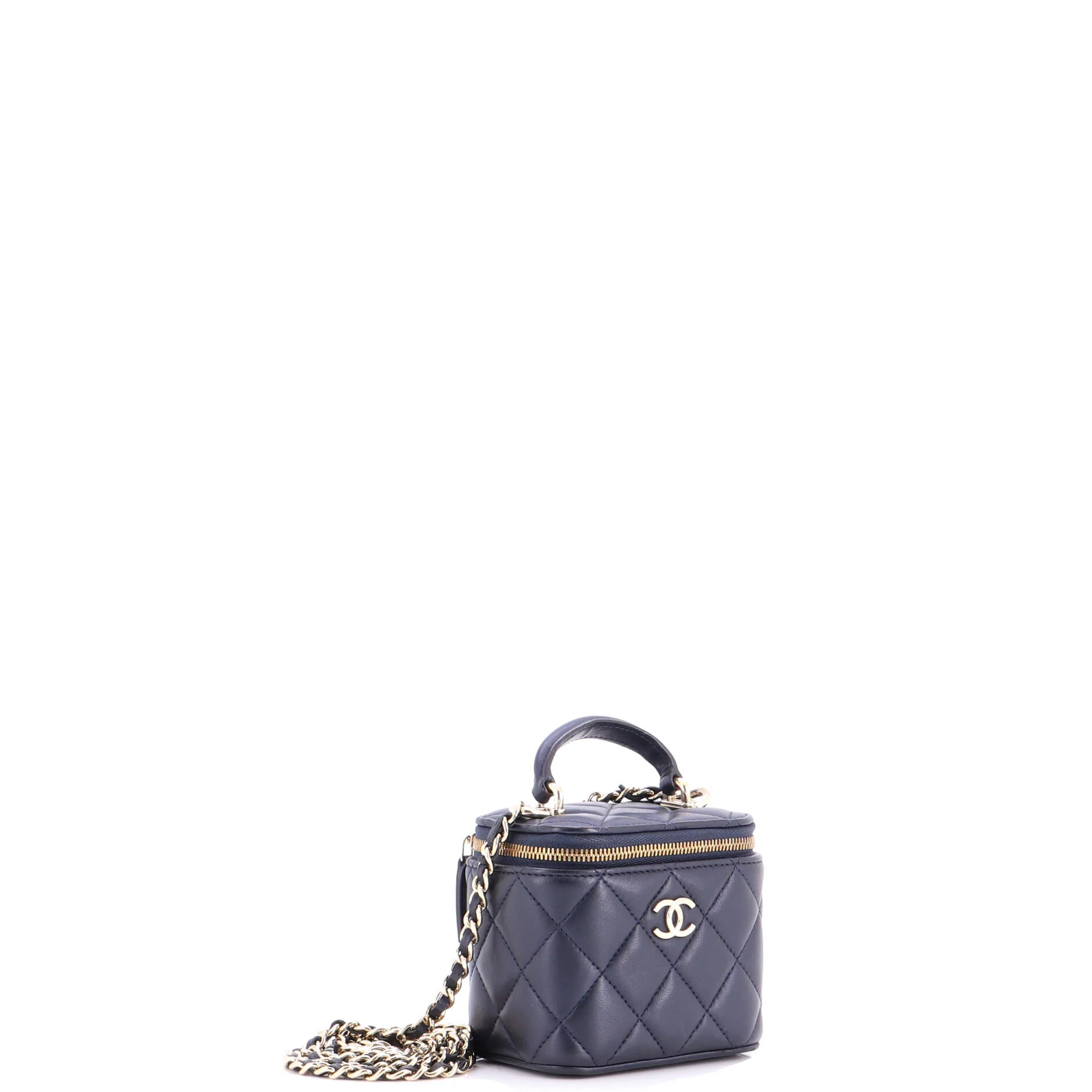 Classic Top Handle Vanity Case with Chain Quilted Lambskin Mini - Image 2