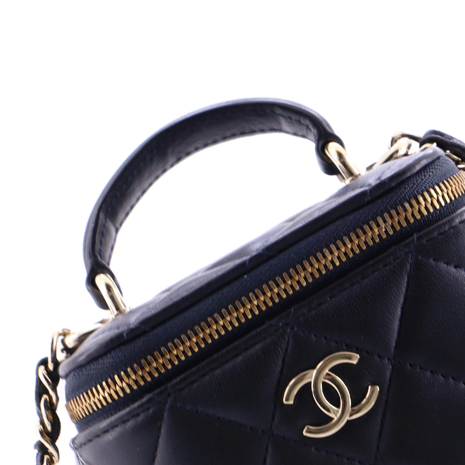 Classic Top Handle Vanity Case with Chain Quilted Lambskin Mini - Image 8