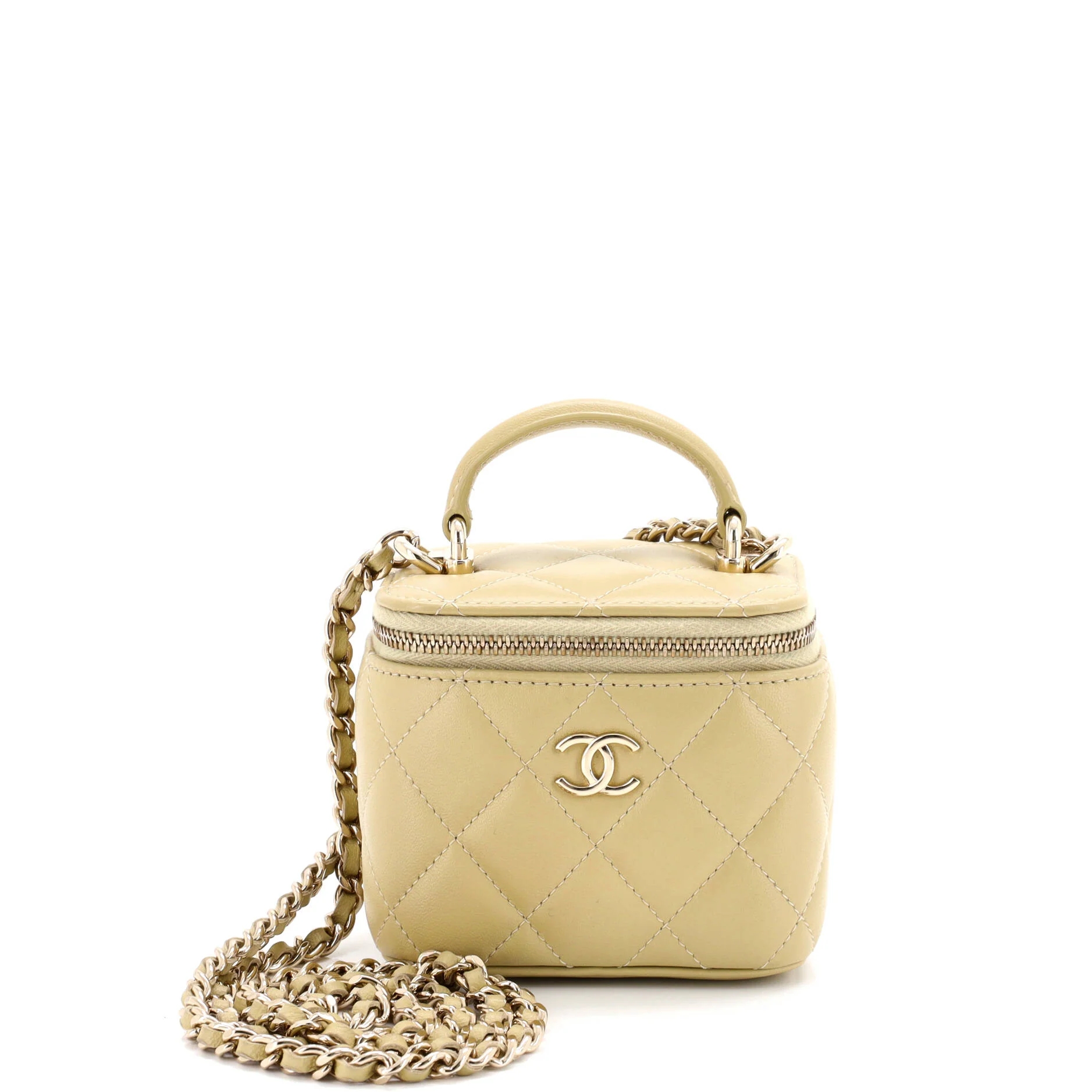 Classic Top Handle Vanity Case with Chain Quilted Lambskin Mini