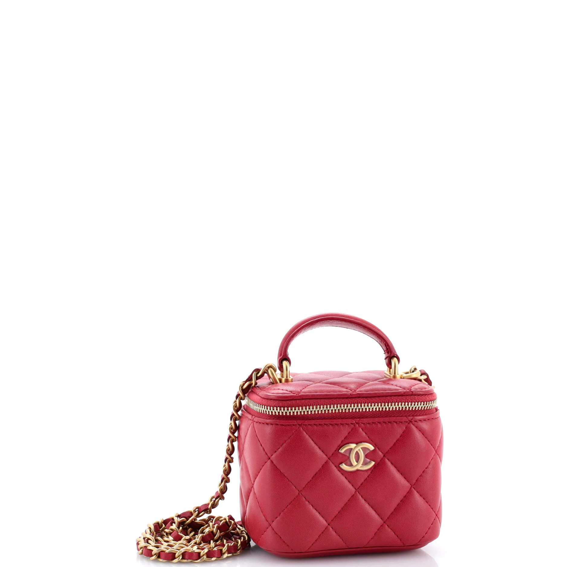 Classic Top Handle Vanity Case with Chain Quilted Lambskin Mini - Image 3