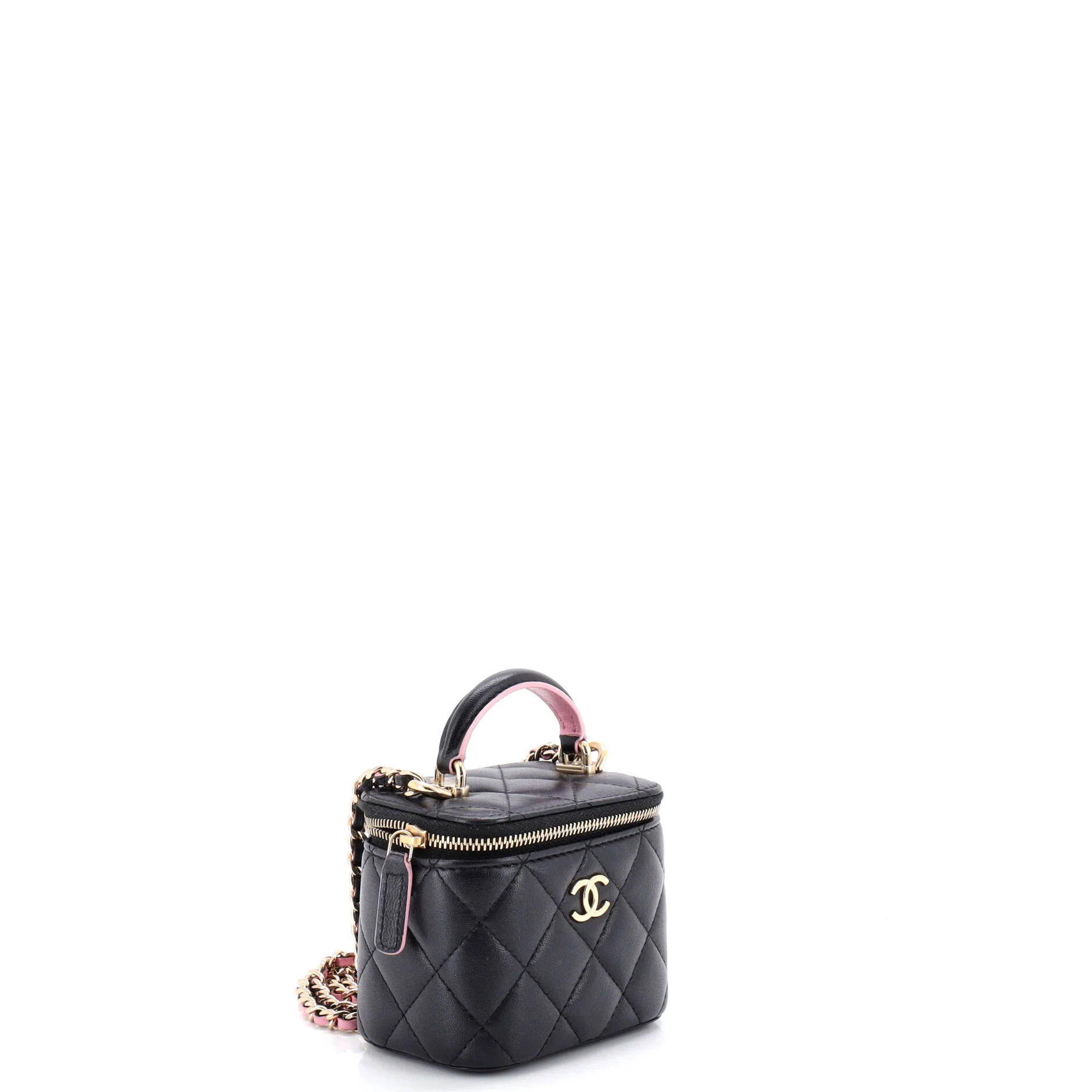Classic Top Handle Vanity Case with Chain Quilted Lambskin Mini - Image 2