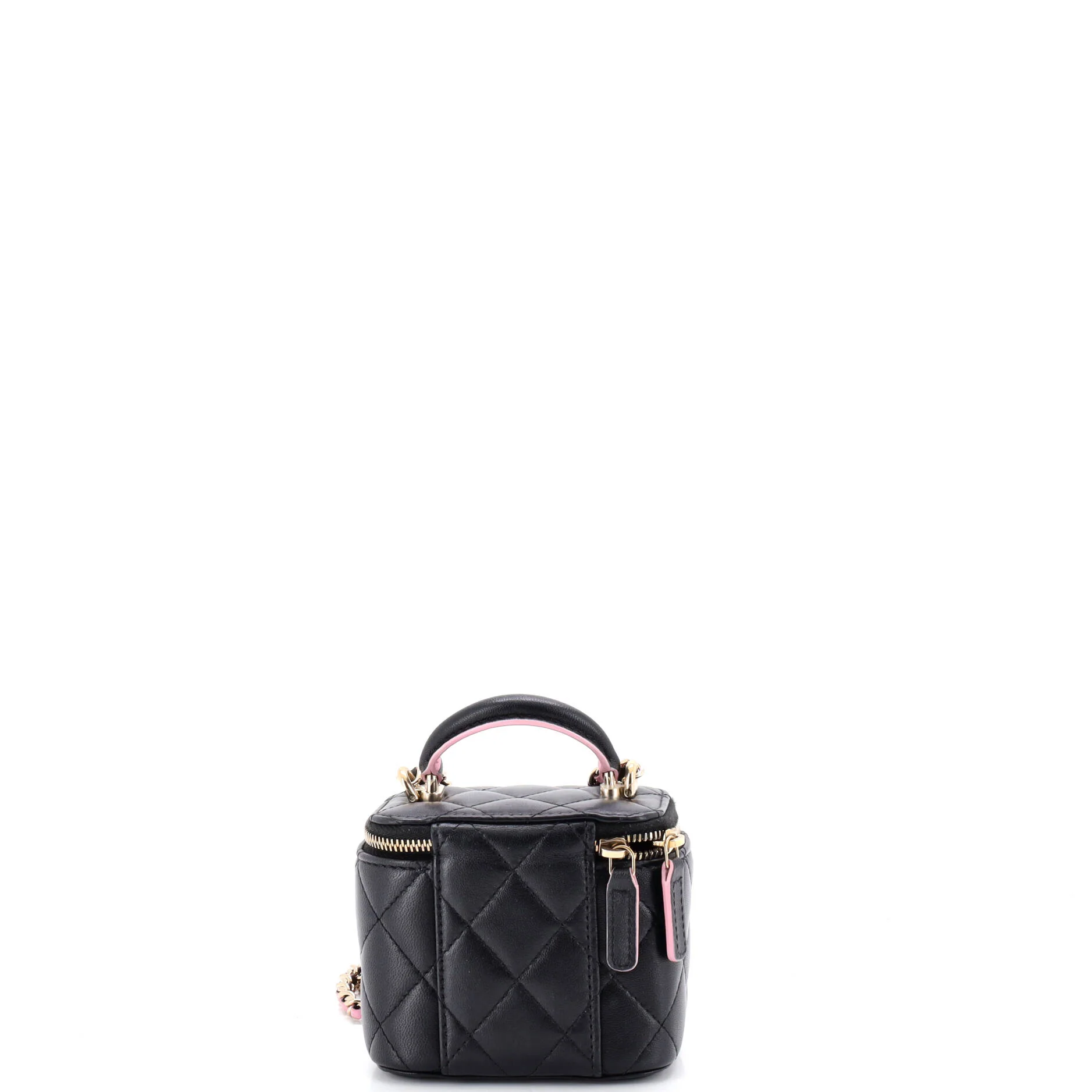 Classic Top Handle Vanity Case with Chain Quilted Lambskin Mini - Image 3