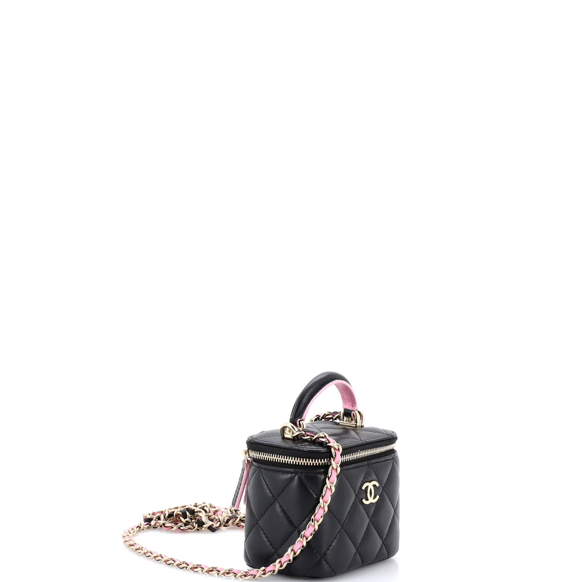 Classic Top Handle Vanity Case with Chain Quilted Lambskin Mini - Image 2