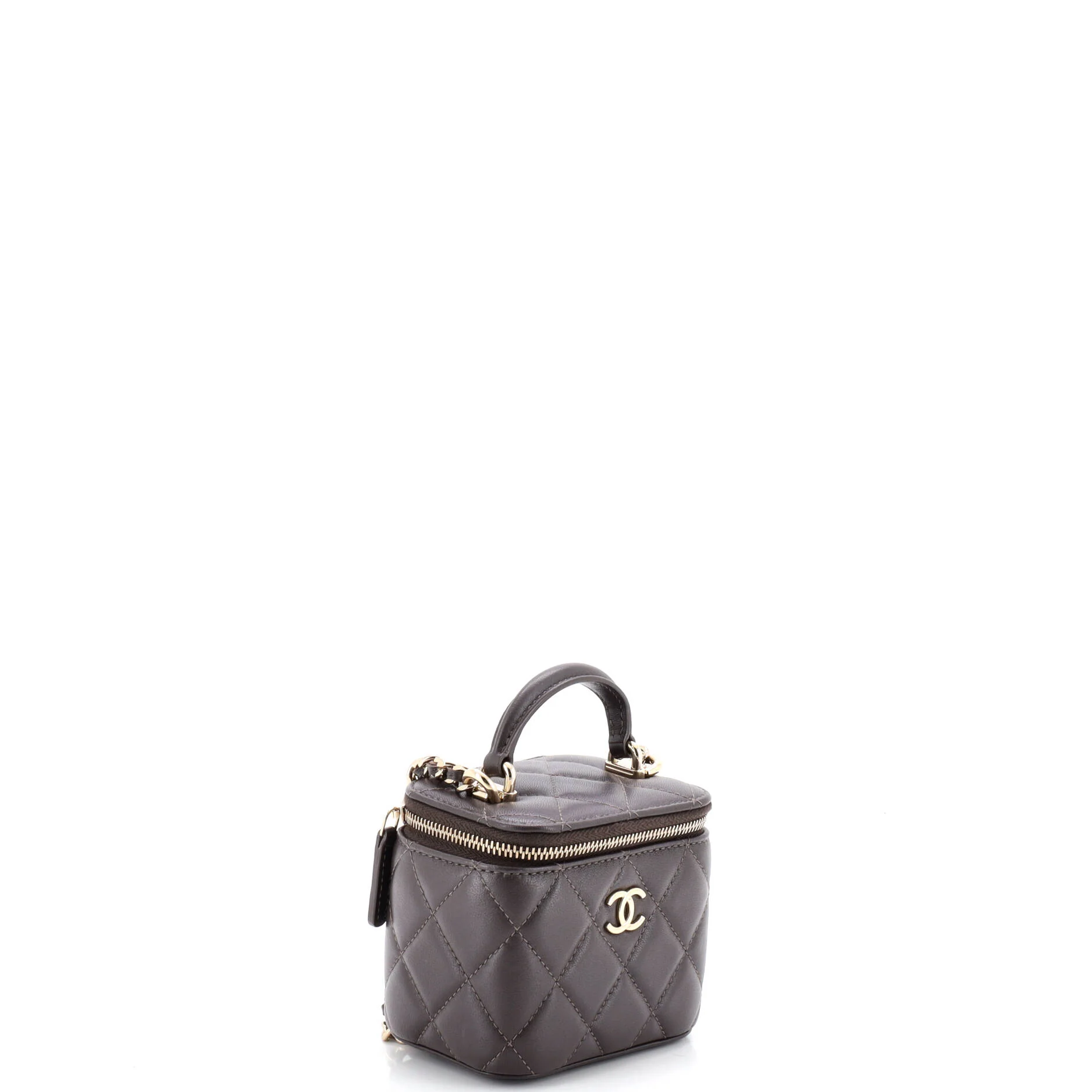 Classic Top Handle Vanity Case with Chain Quilted Lambskin Mini - Image 2