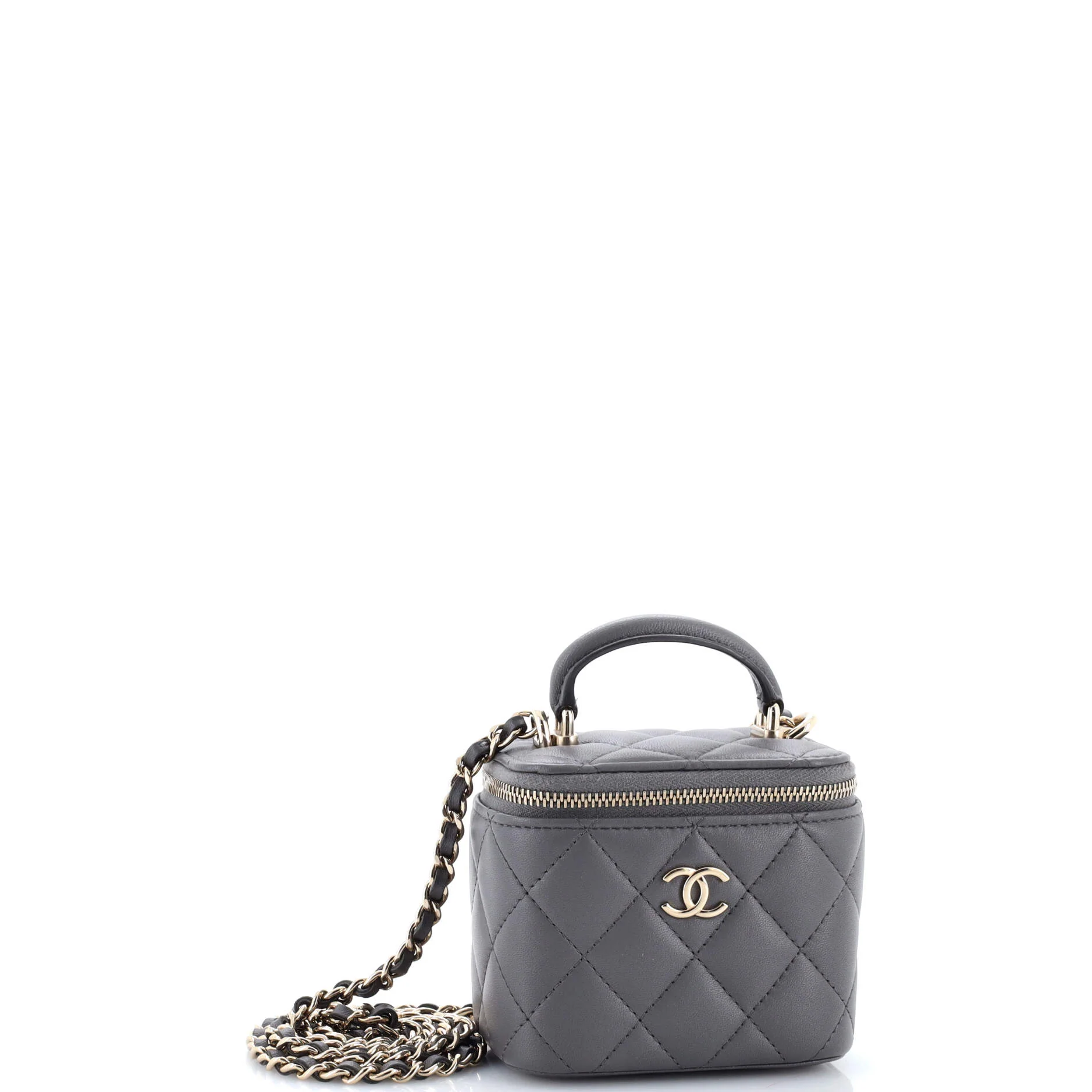 Classic Top Handle Vanity Case with Chain Quilted Lambskin Mini - Image 2