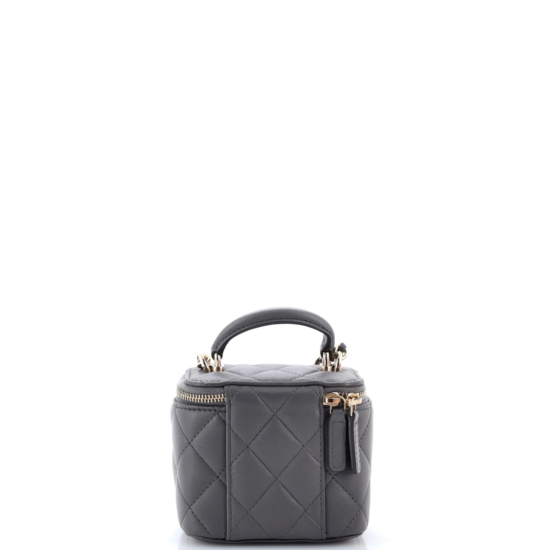Classic Top Handle Vanity Case with Chain Quilted Lambskin Mini - Image 3