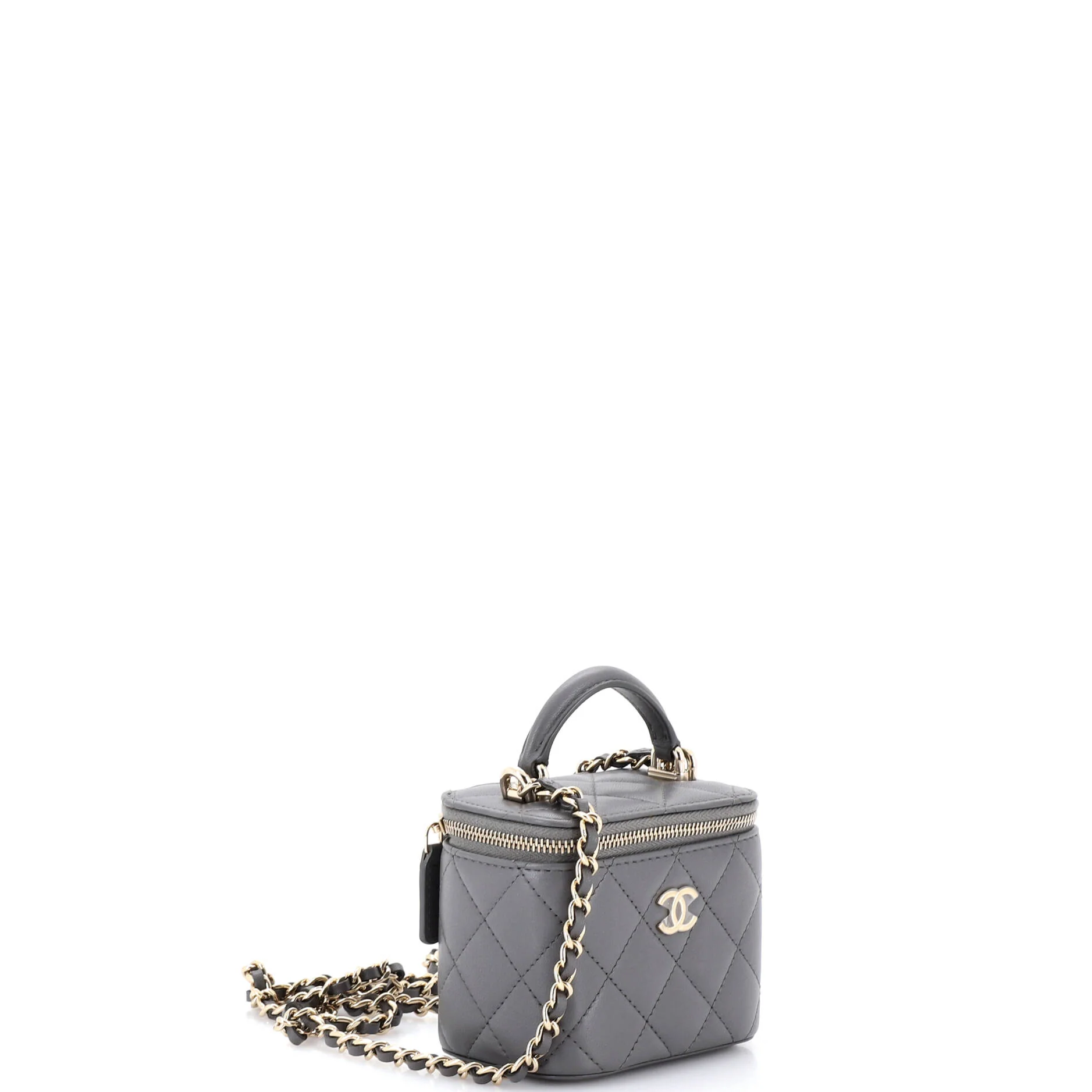 Classic Top Handle Vanity Case with Chain Quilted Lambskin Mini - Image 2