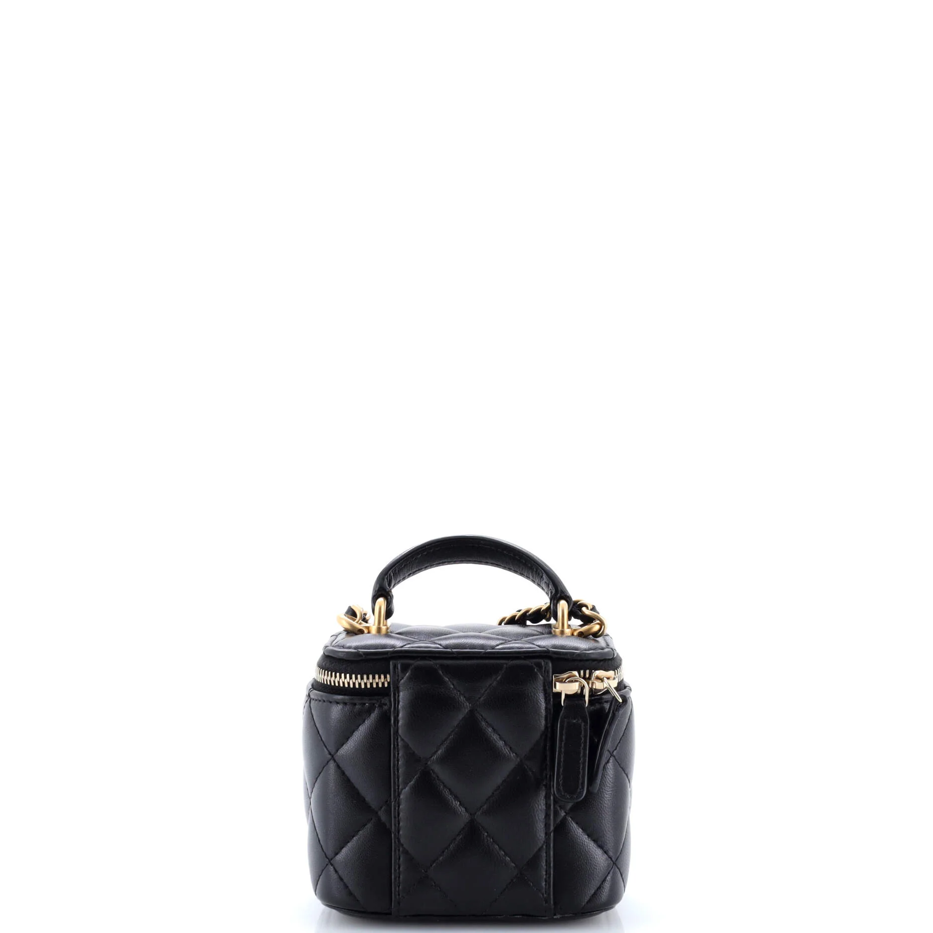 Classic Top Handle Vanity Case with Chain Quilted Lambskin Mini - Image 3