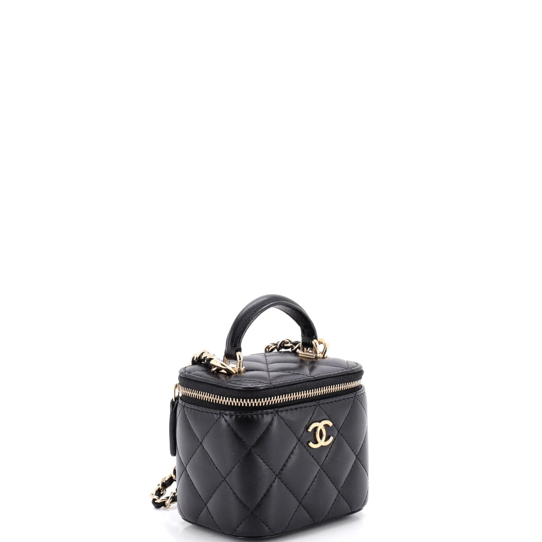 Classic Top Handle Vanity Case with Chain Quilted Lambskin Mini - Image 3