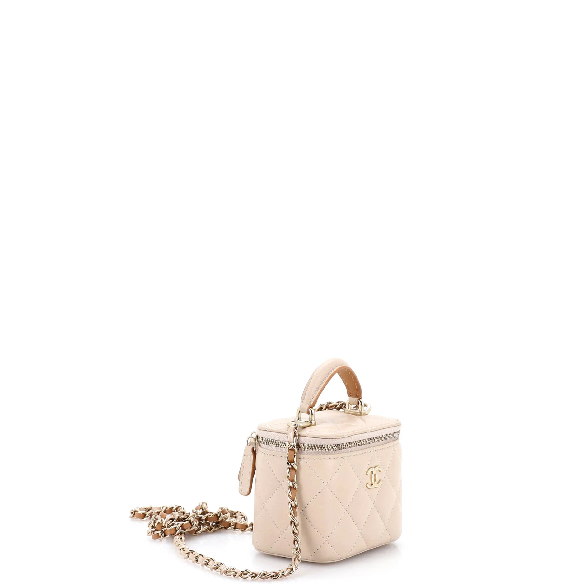 Classic Top Handle Vanity Case with Chain Quilted Lambskin Mini - Image 2
