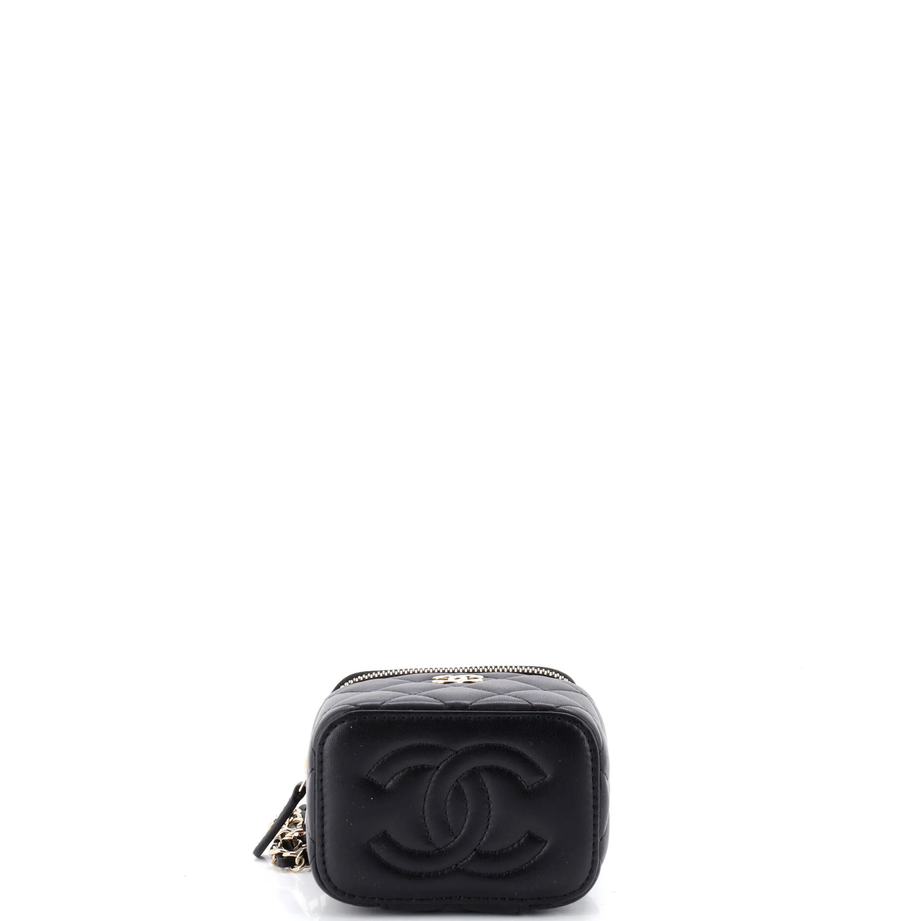 Classic Top Handle Vanity Case with Chain Quilted Lambskin Mini - Image 4