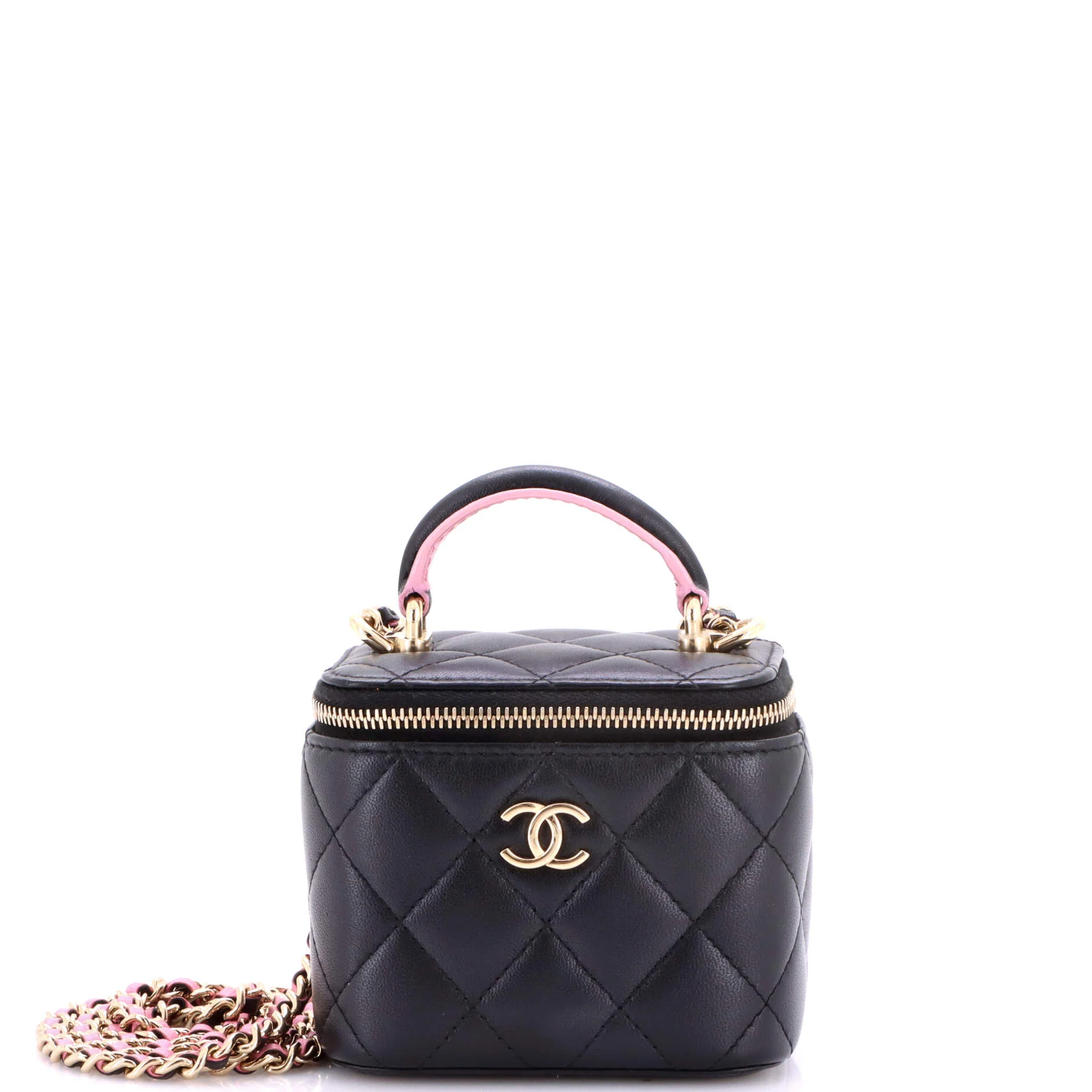Classic Top Handle Vanity Case with Chain Quilted Lambskin Mini