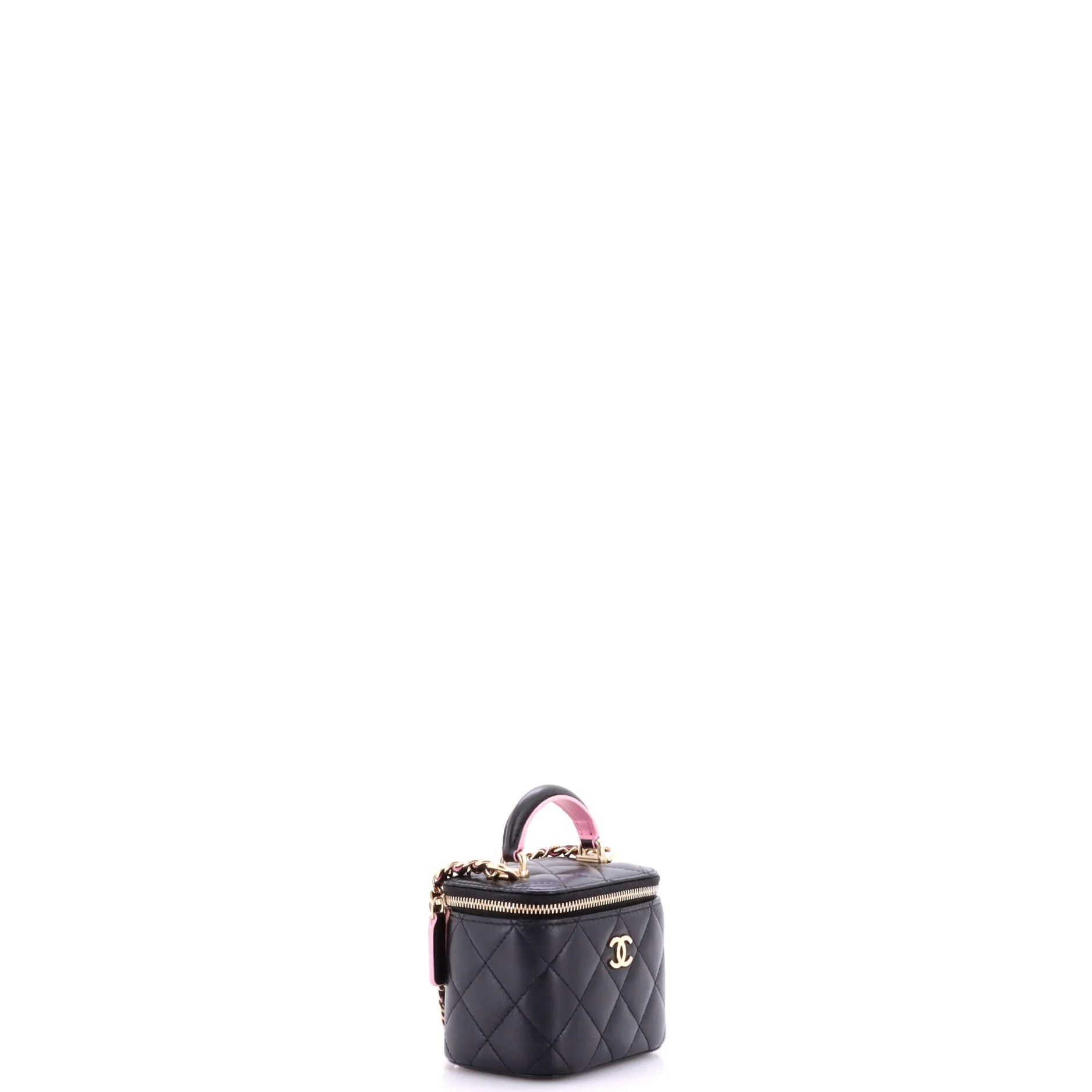 Classic Top Handle Vanity Case with Chain Quilted Lambskin Mini - Image 2