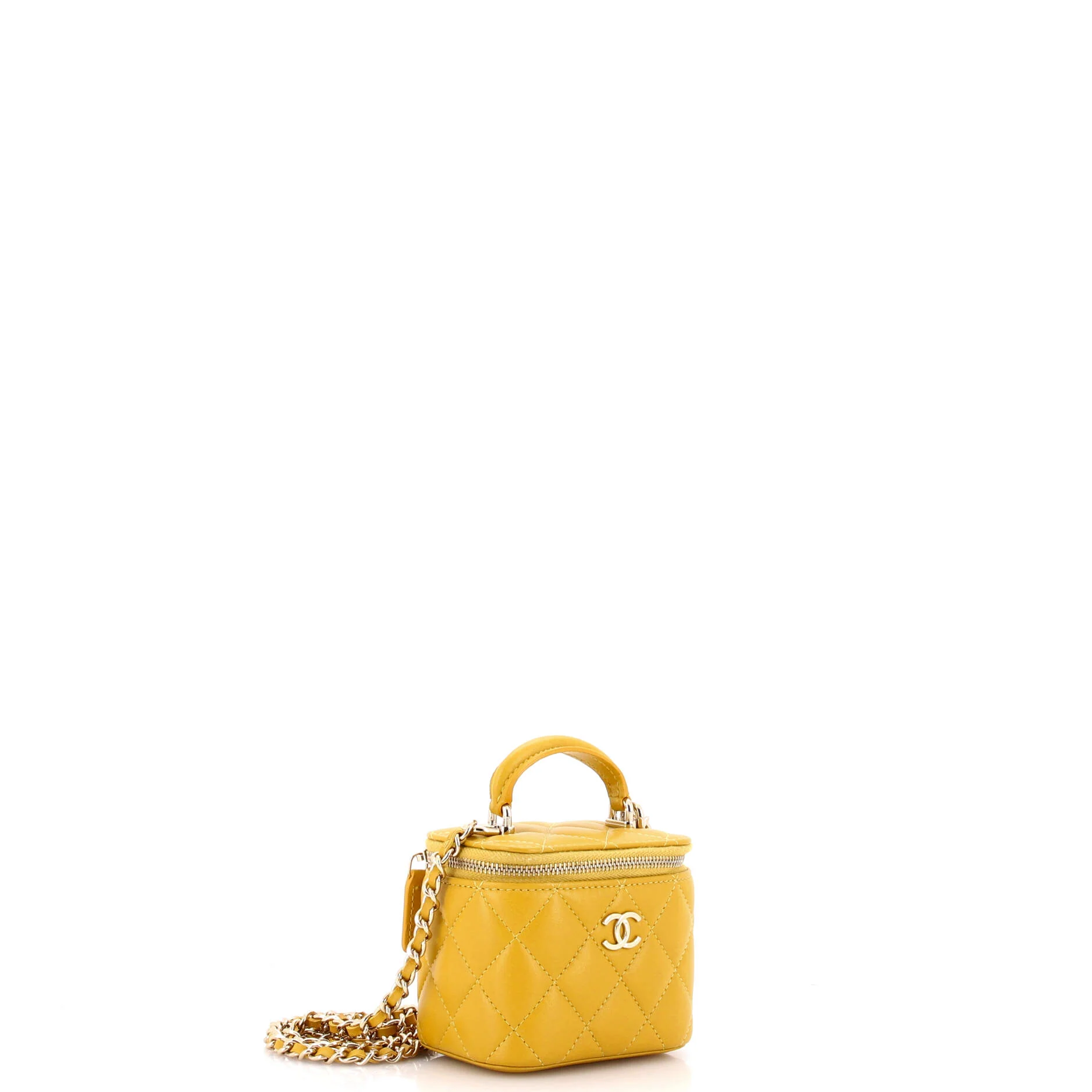 Classic Top Handle Vanity Case with Chain Quilted Lambskin Mini - Image 2