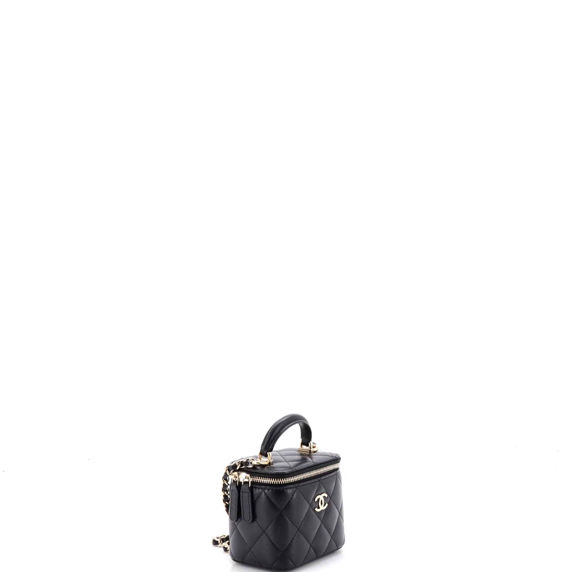 Classic Top Handle Vanity Case with Chain Quilted Lambskin Mini - Image 2