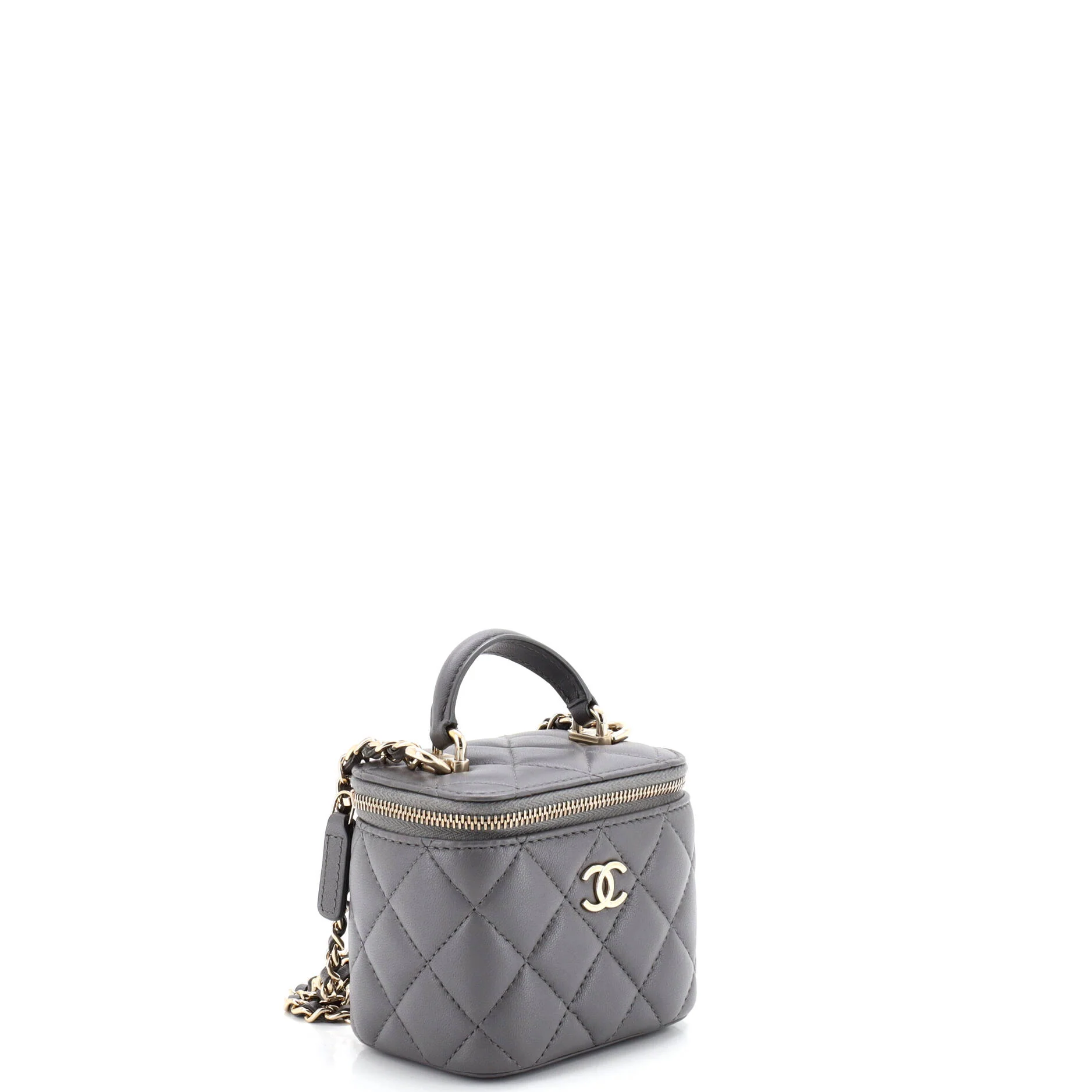 Classic Top Handle Vanity Case with Chain Quilted Lambskin Mini - Image 2