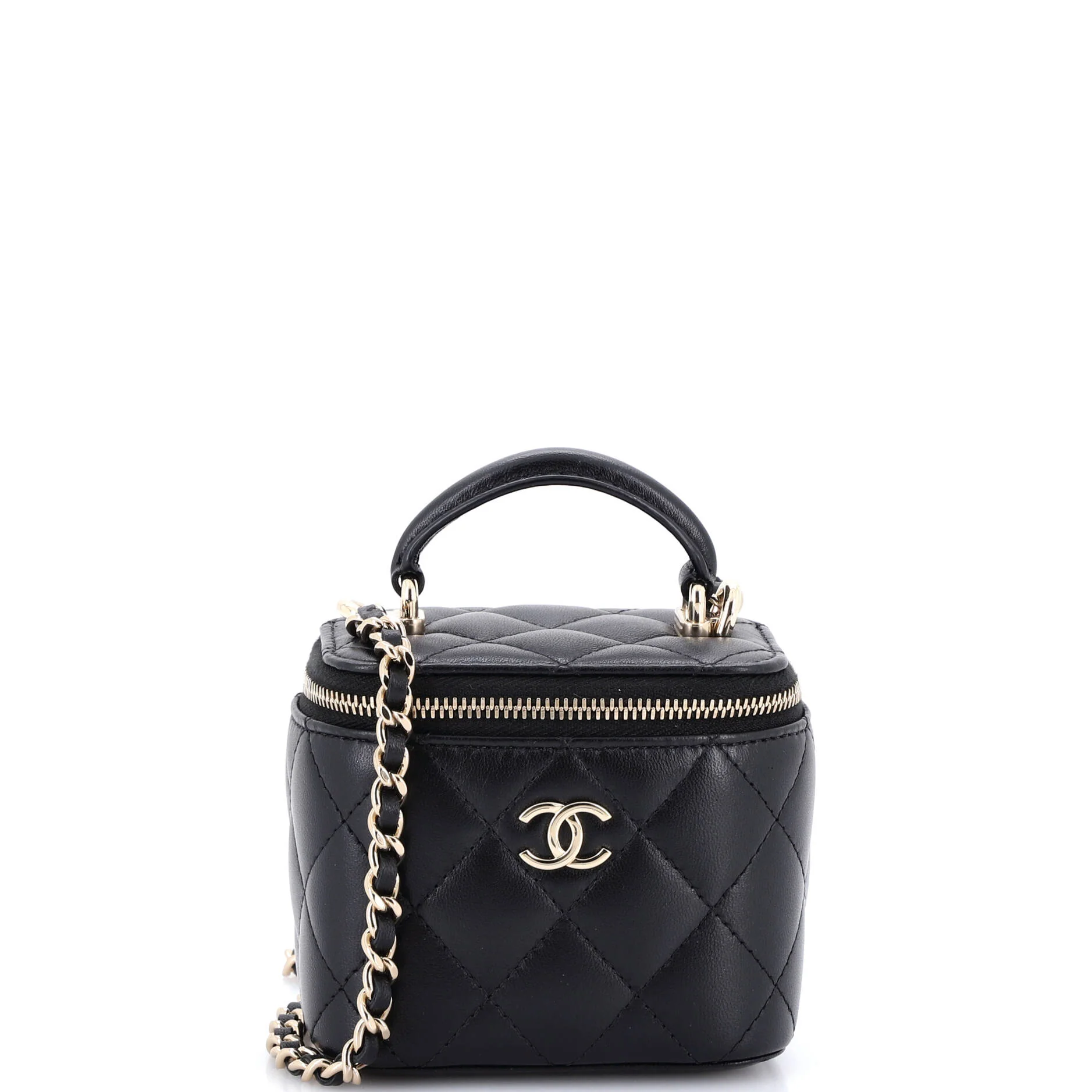 Classic Top Handle Vanity Case with Chain Quilted Lambskin Mini