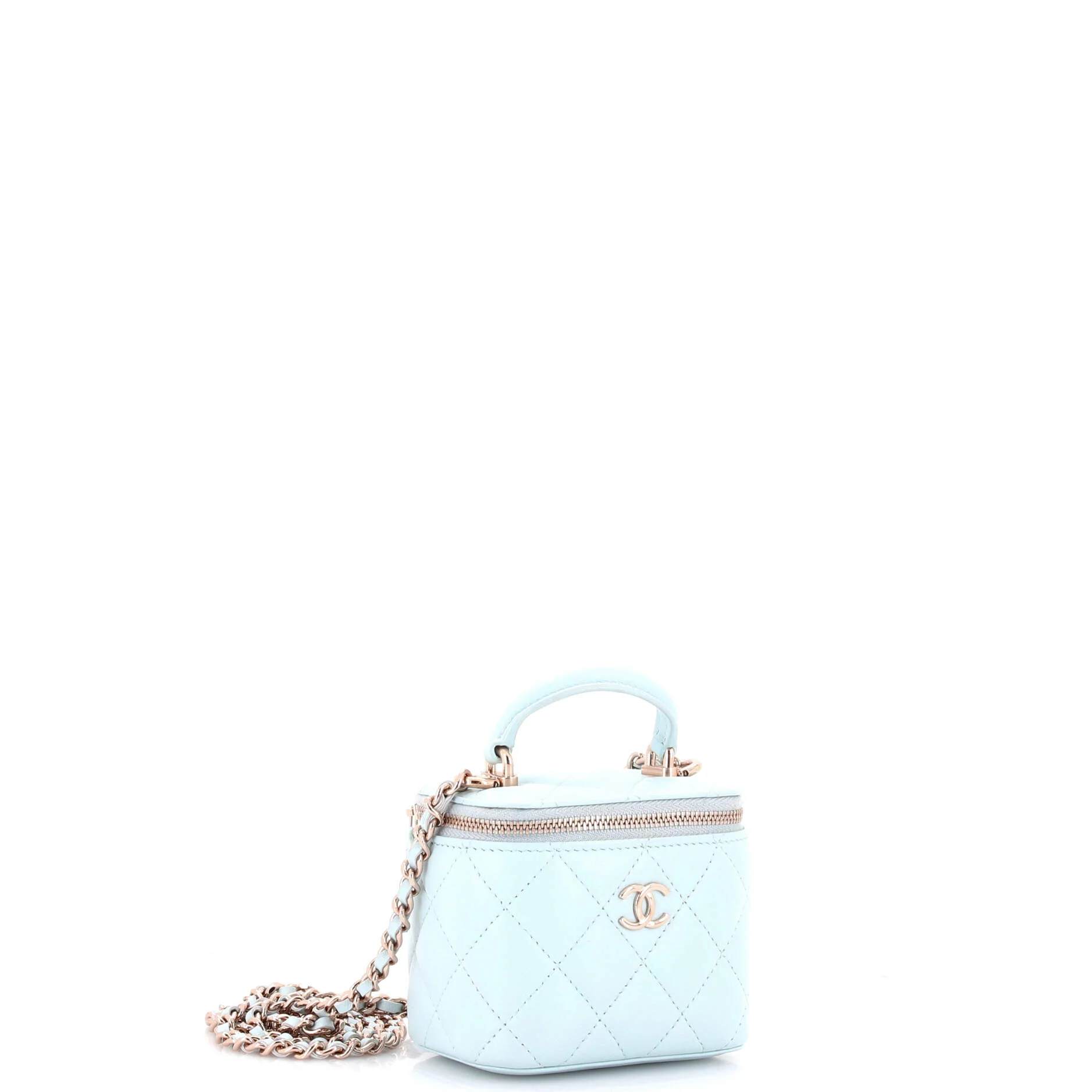 Classic Top Handle Vanity Case with Chain Quilted Lambskin Mini - Image 3