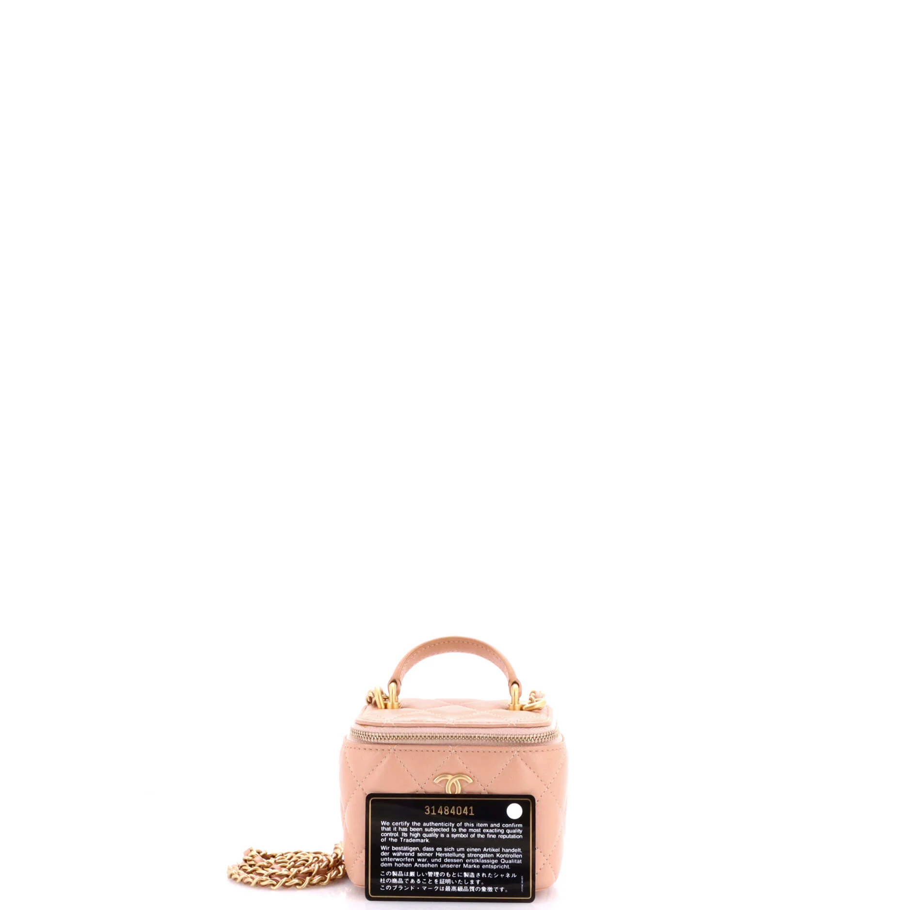 Classic Top Handle Vanity Case with Chain Quilted Lambskin Mini - Image 2