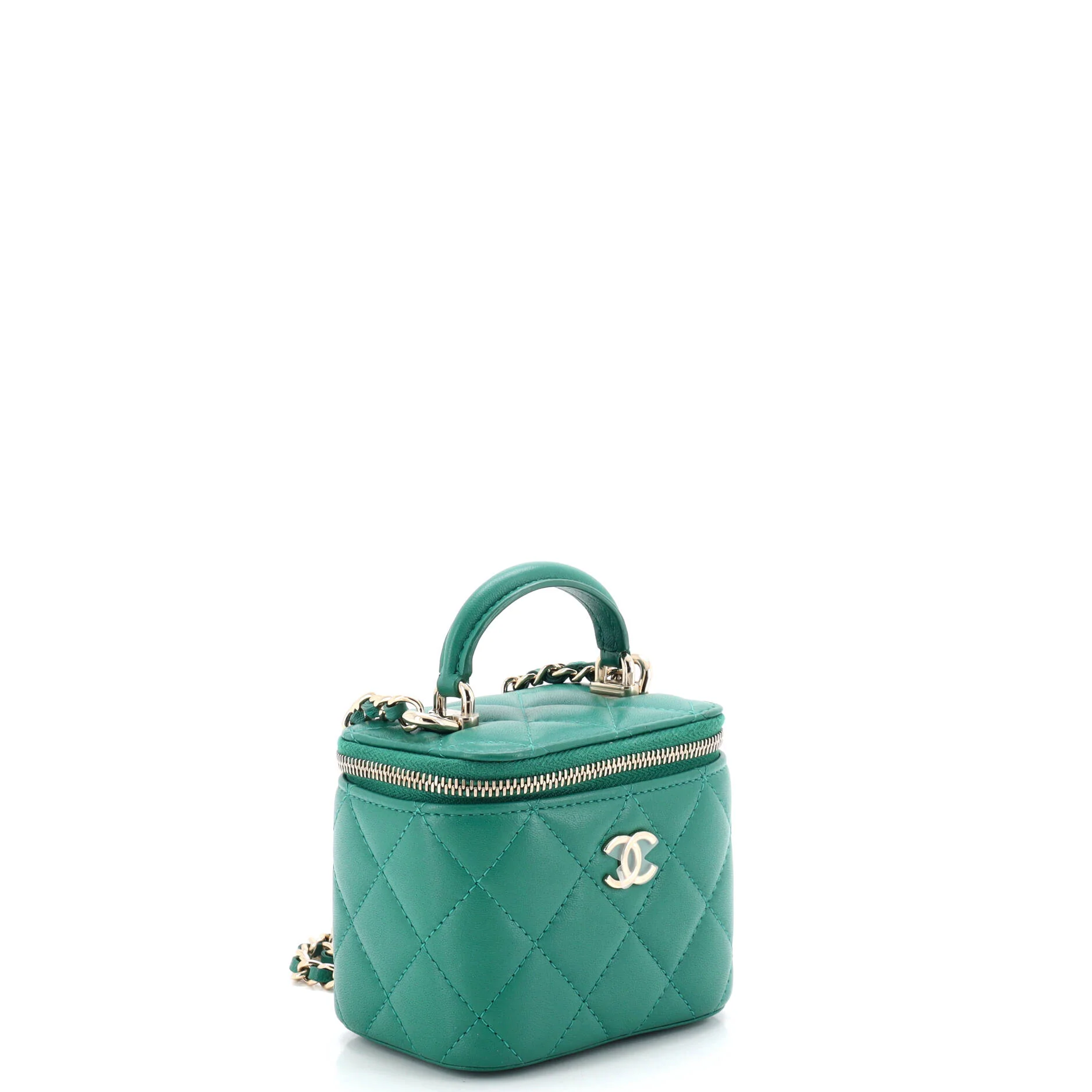 Classic Top Handle Vanity Case with Chain Quilted Lambskin Mini - Image 2