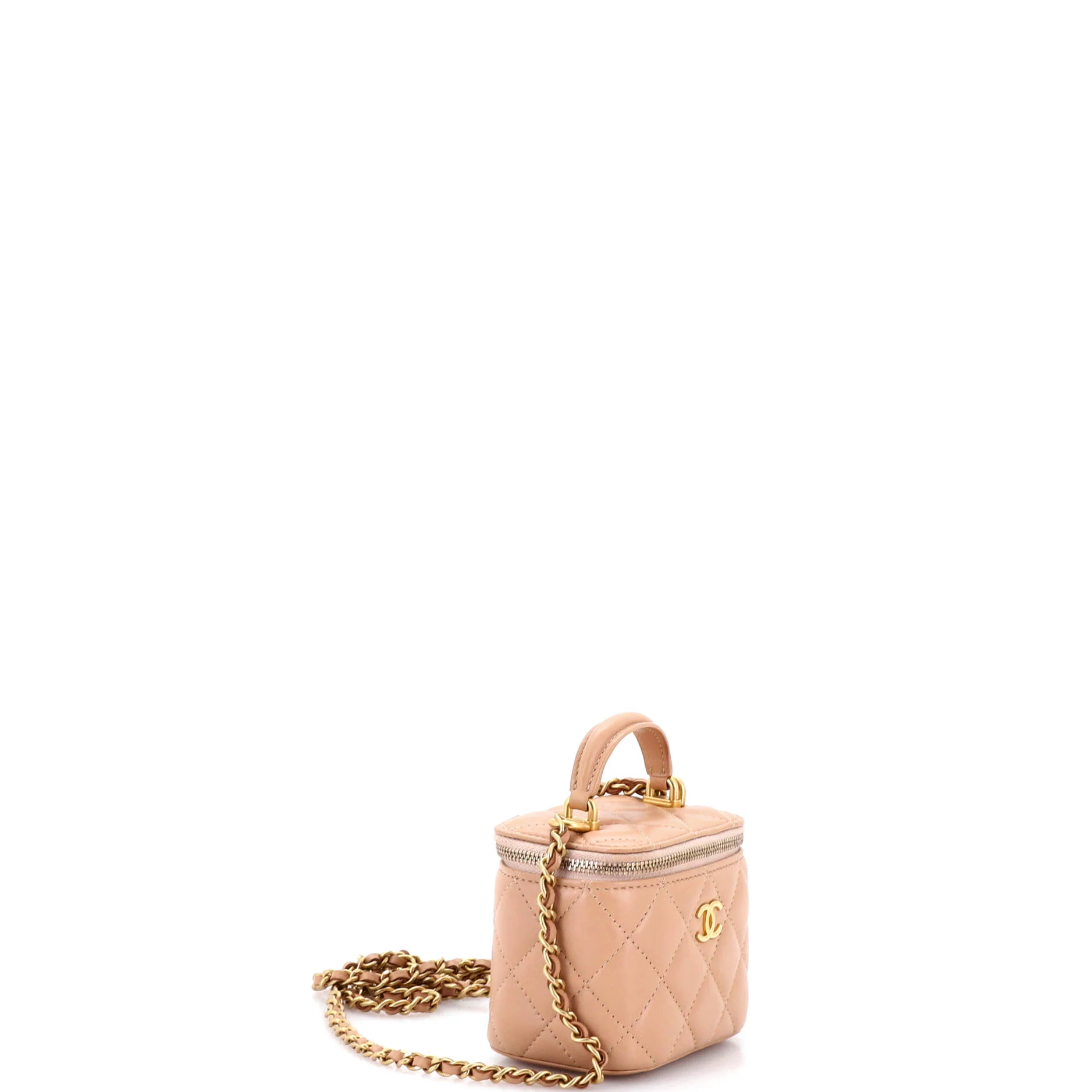 Classic Top Handle Vanity Case with Chain Quilted Lambskin Mini - Image 3