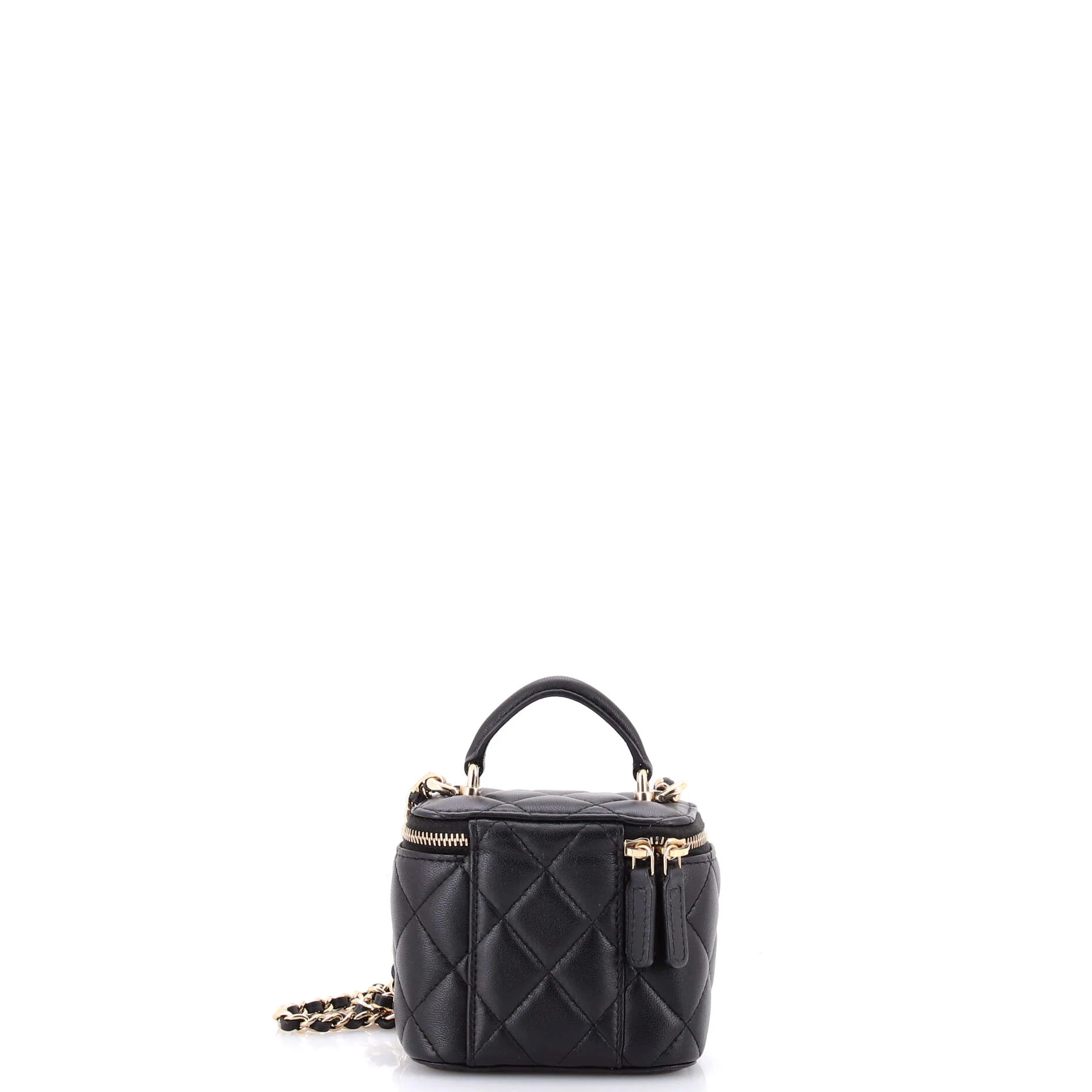 Classic Top Handle Vanity Case with Chain Quilted Lambskin Mini - Image 3