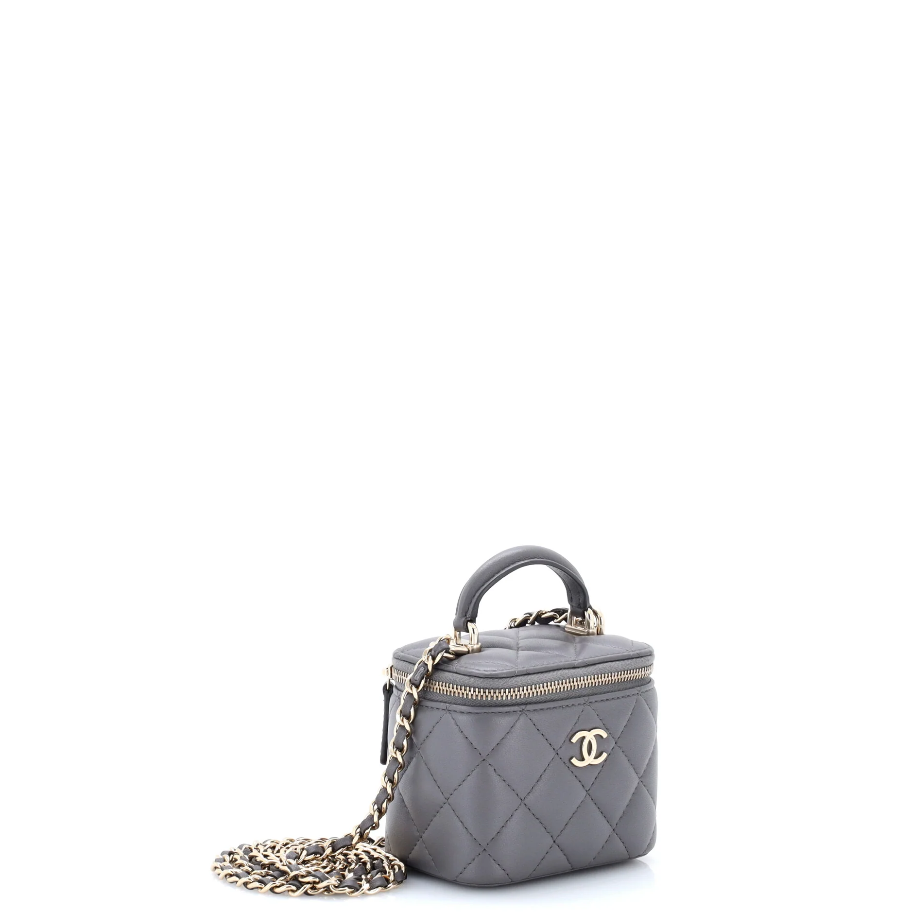 Classic Top Handle Vanity Case with Chain Quilted Lambskin Mini - Image 2