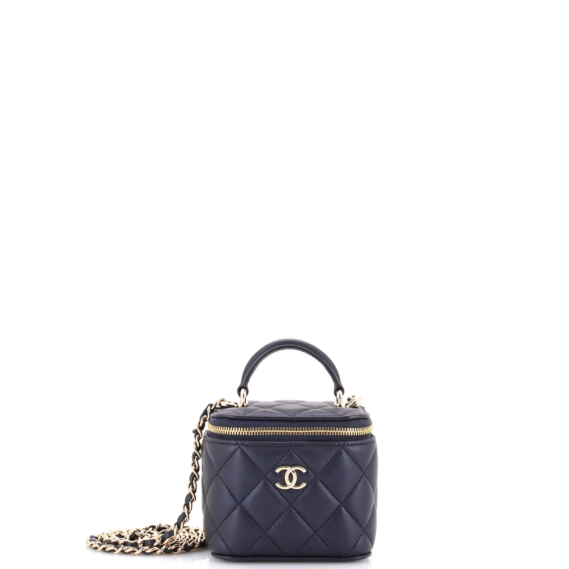 Classic Top Handle Vanity Case with Chain Quilted Lambskin Mini