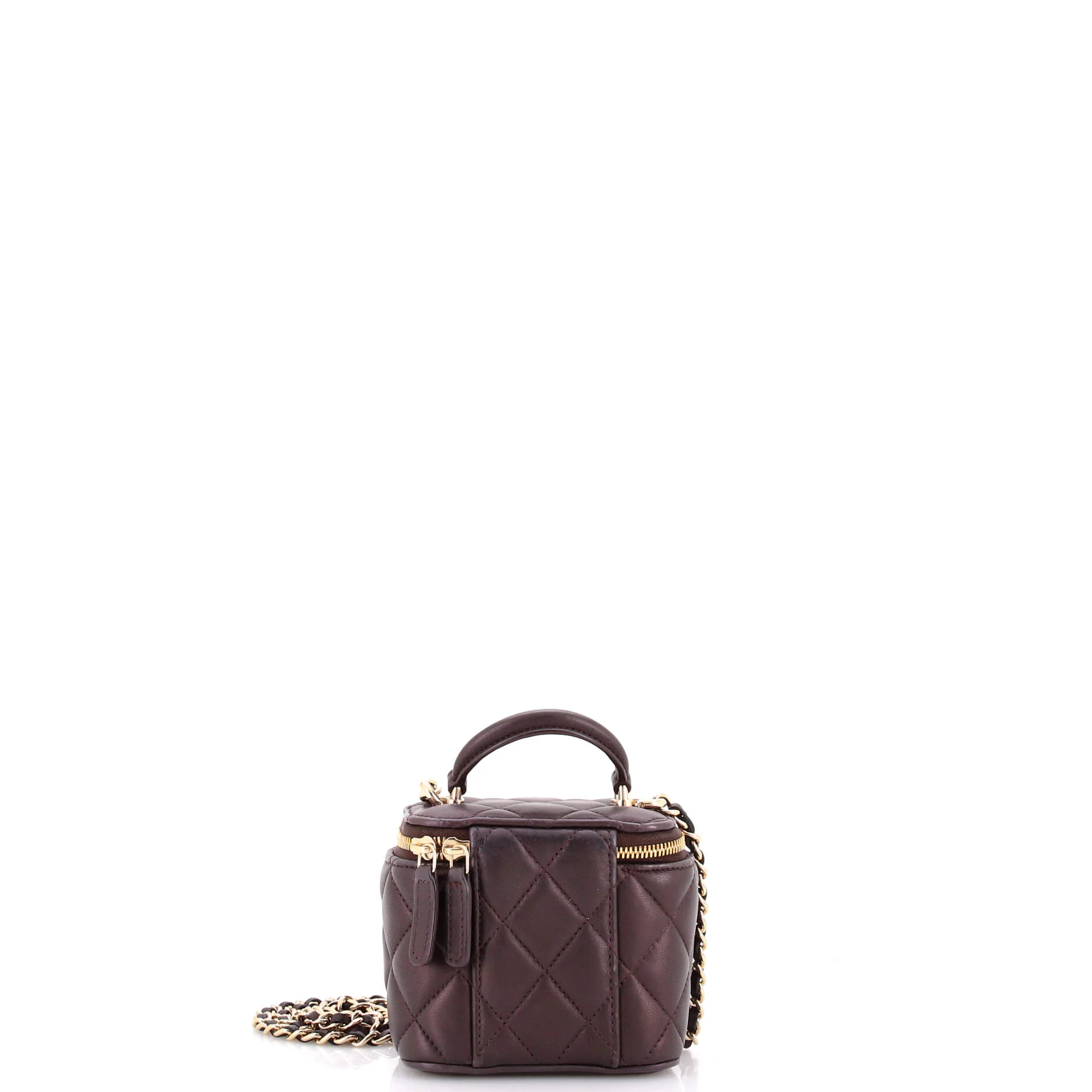 Classic Top Handle Vanity Case with Chain Quilted Lambskin Mini - Image 3