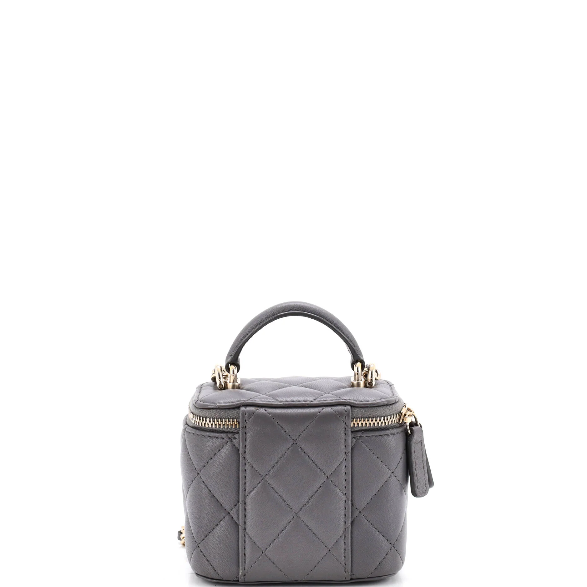 Classic Top Handle Vanity Case with Chain Quilted Lambskin Mini - Image 3
