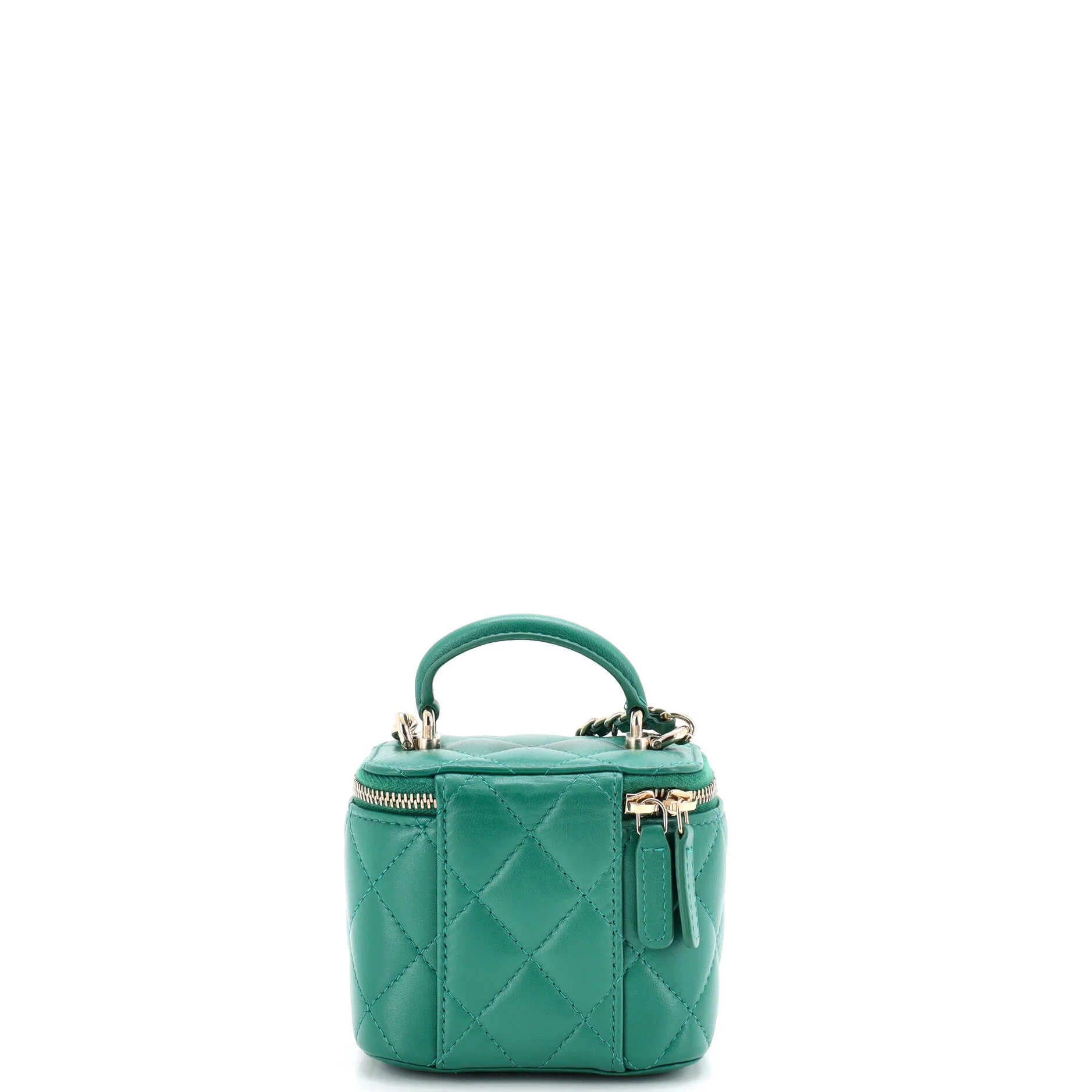 Classic Top Handle Vanity Case with Chain Quilted Lambskin Mini - Image 3