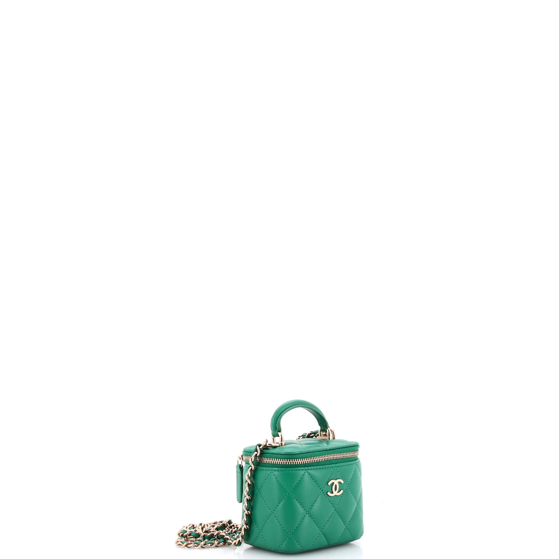 Classic Top Handle Vanity Case with Chain Quilted Lambskin Mini - Image 2