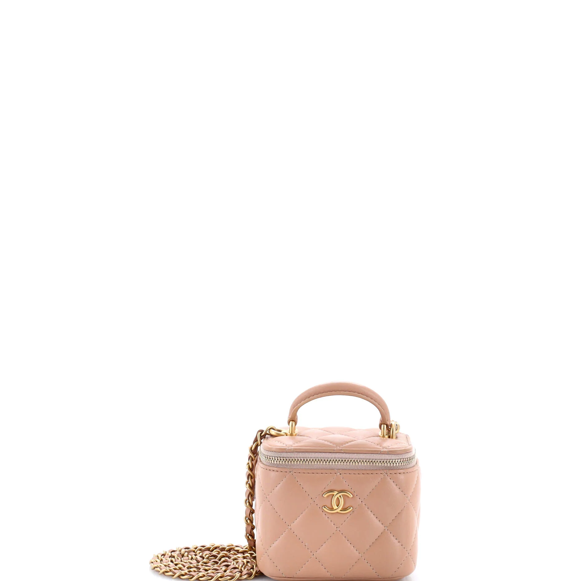 Classic Top Handle Vanity Case with Chain Quilted Lambskin Mini