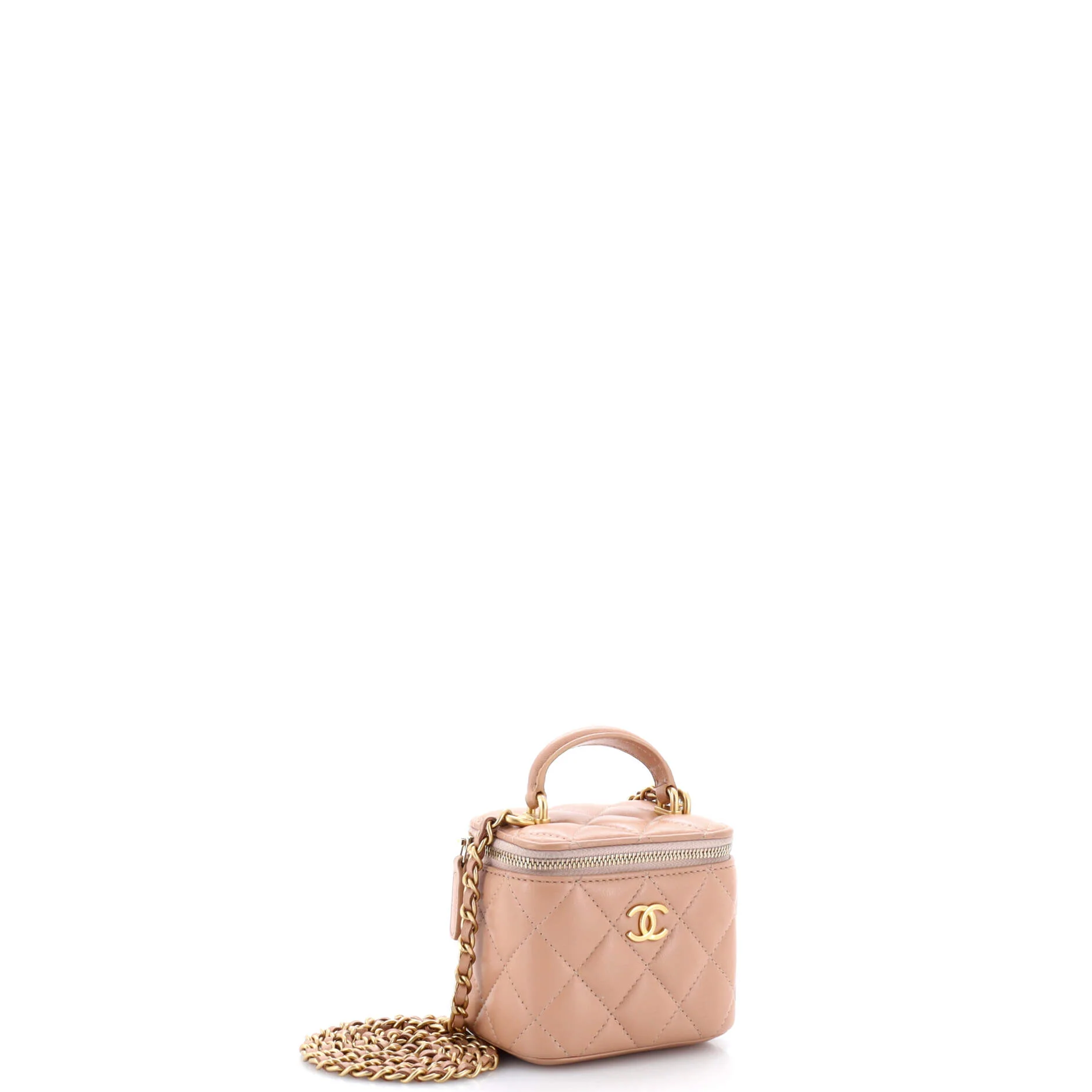 Classic Top Handle Vanity Case with Chain Quilted Lambskin Mini - Image 2
