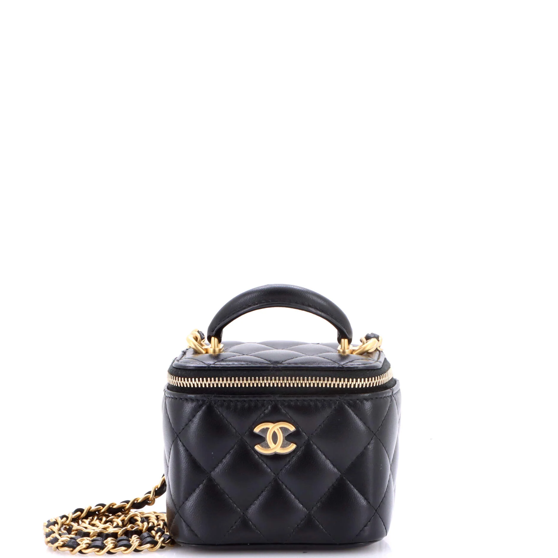 Classic Top Handle Vanity Case with Chain Quilted Lambskin Mini