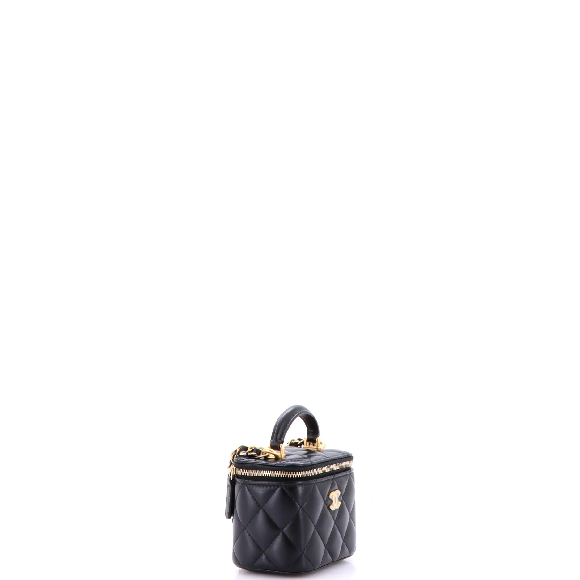Classic Top Handle Vanity Case with Chain Quilted Lambskin Mini - Image 3