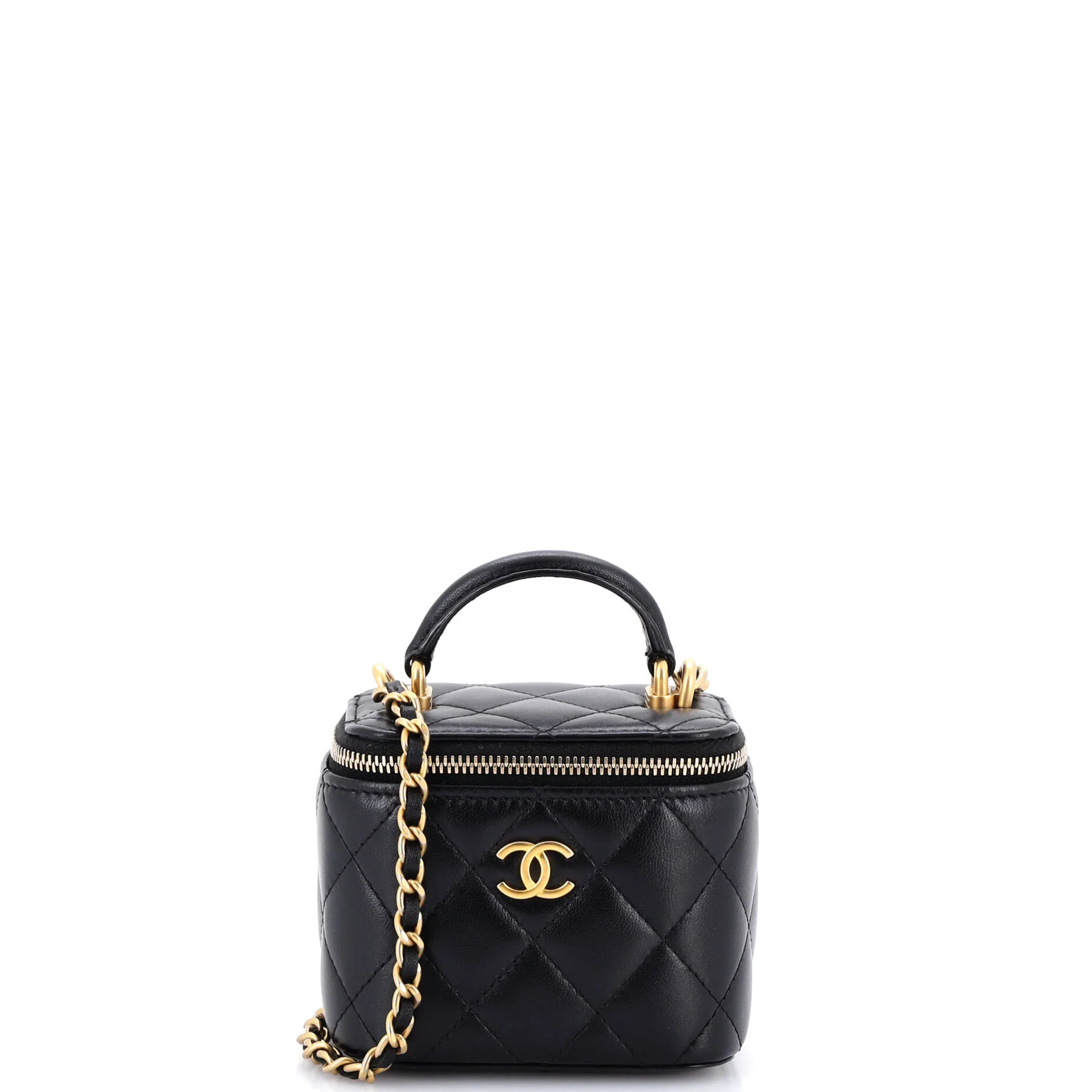 Classic Top Handle Vanity Case with Chain Quilted Lambskin Mini