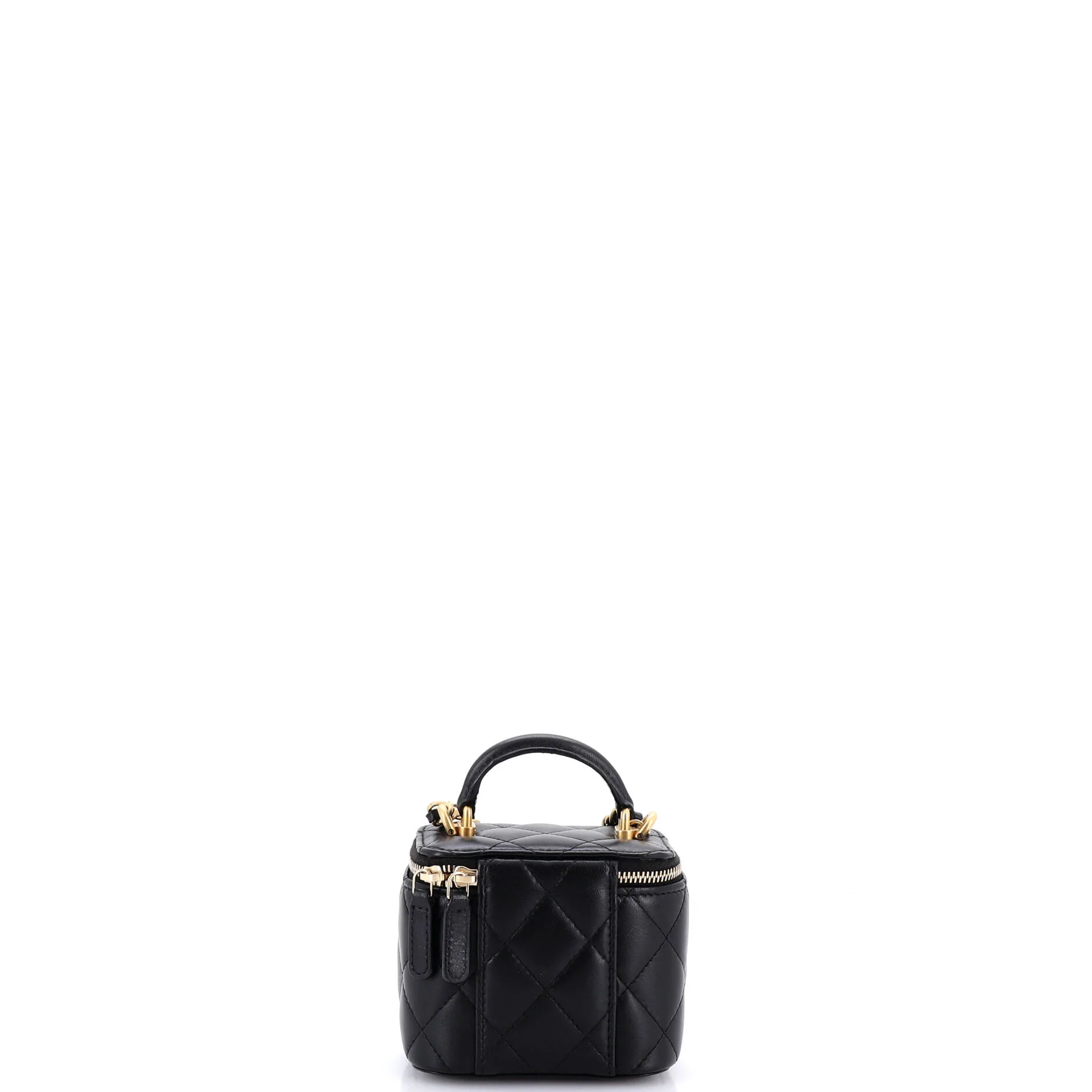 Classic Top Handle Vanity Case with Chain Quilted Lambskin Mini - Image 3